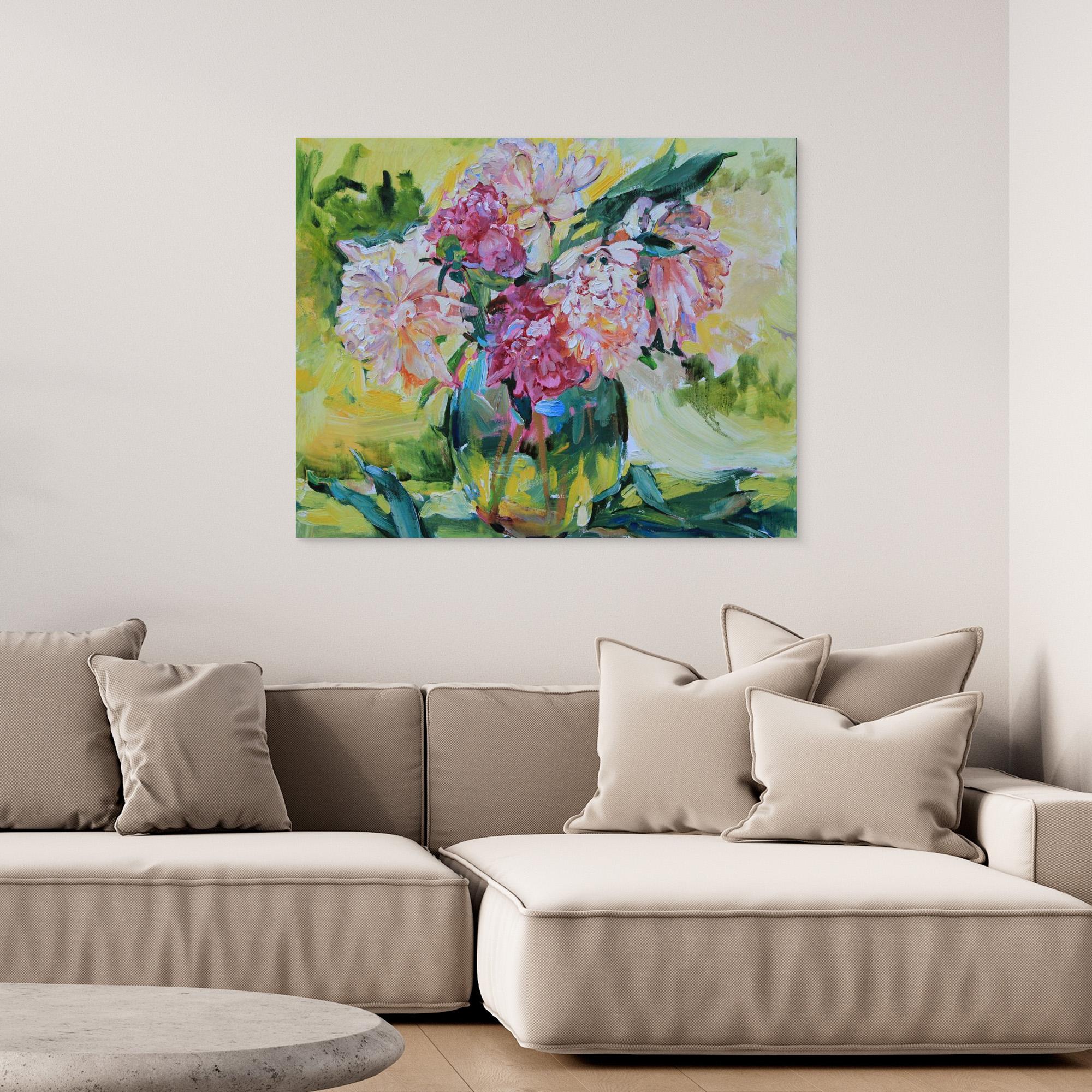 Peonies in a vase by Andrii Kutsachenko Canvas