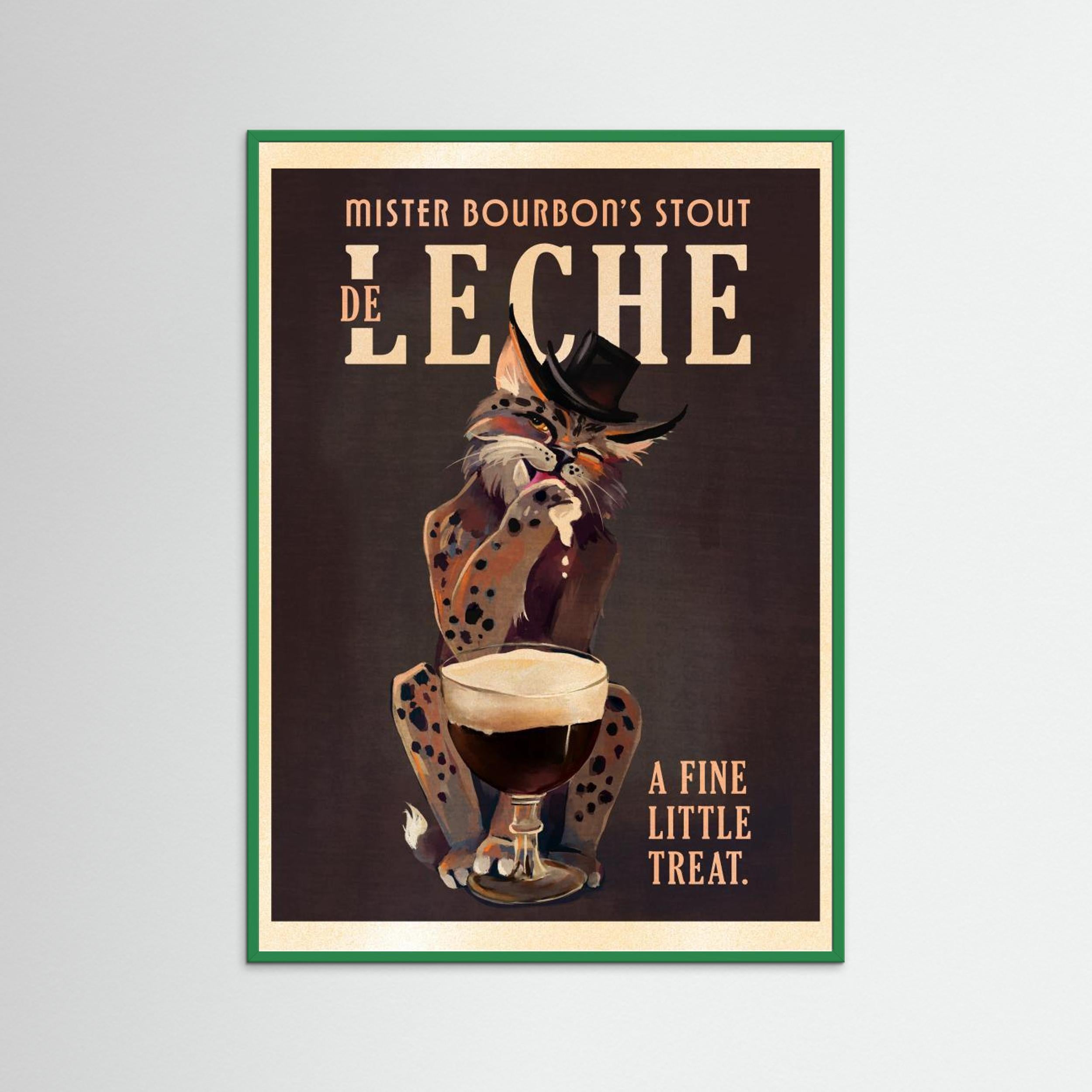 Bourbon De Leche Guinness Style Cat Art by The Whiskey Ginger Fine Art Paper