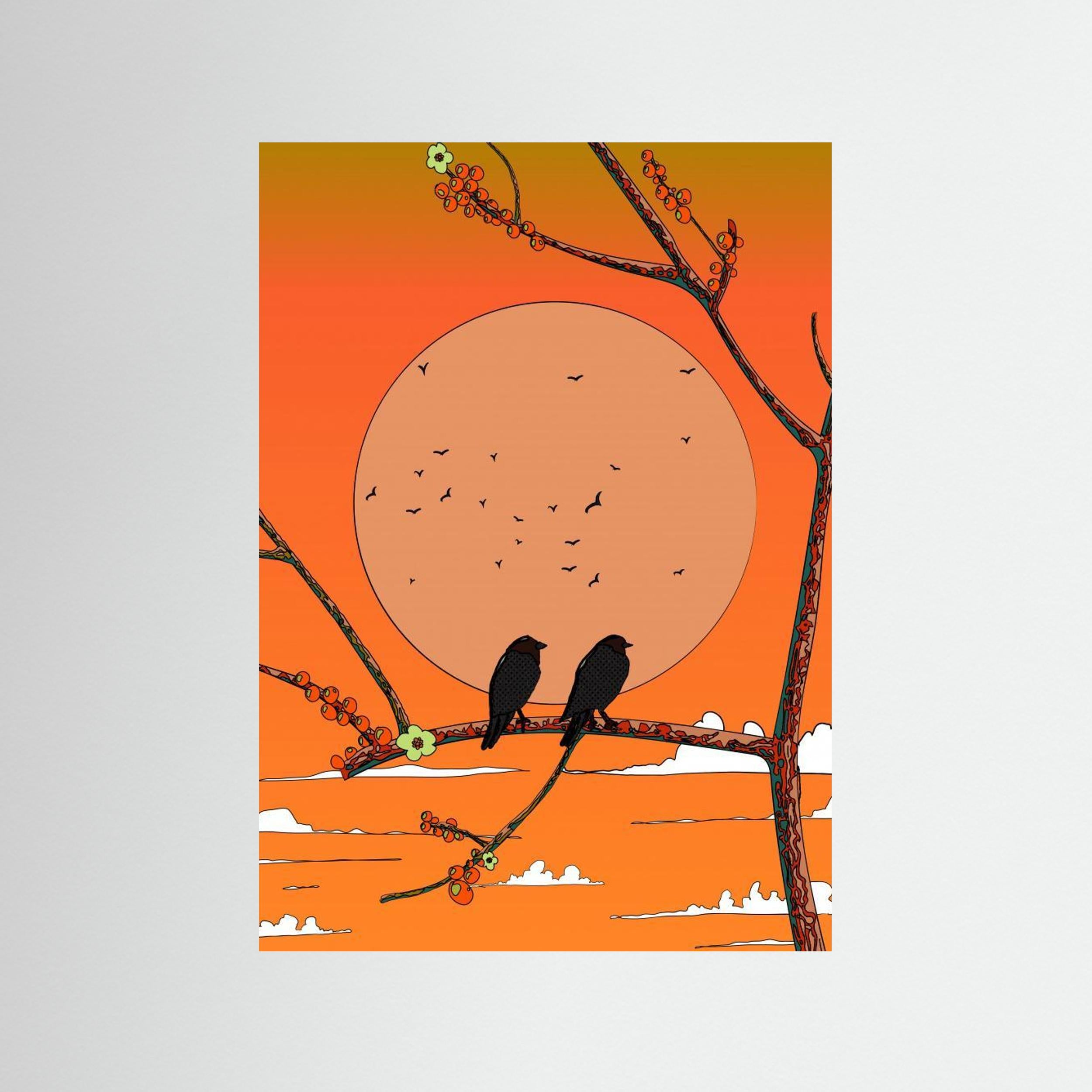 Birds in the sunset by NicholasFine Art Paper 