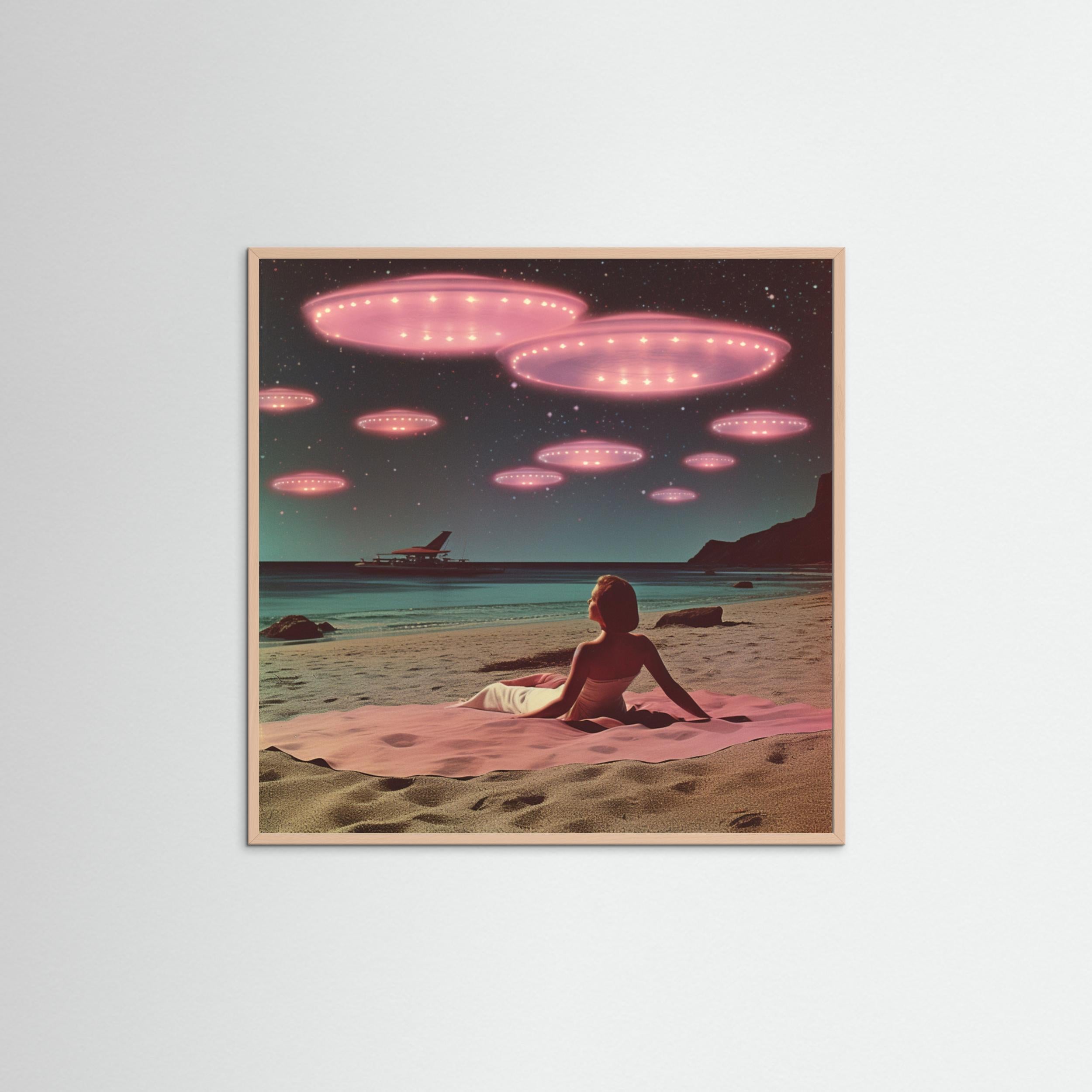 Alien Beach At Night Collage Art by Samantha Hearn Fine Art Paper 