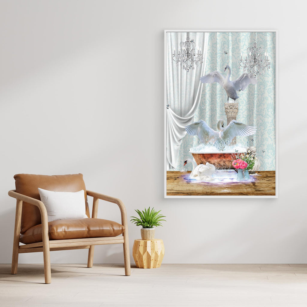 Three Swans &amp; Bubbles by Sue Skellern Canvas
