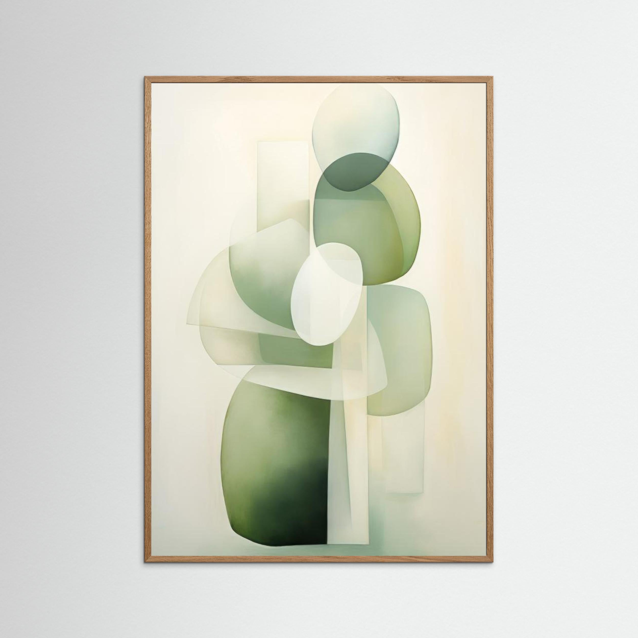 Green Beige Geo 1 by Bilge Paksoylu Fine Art Paper