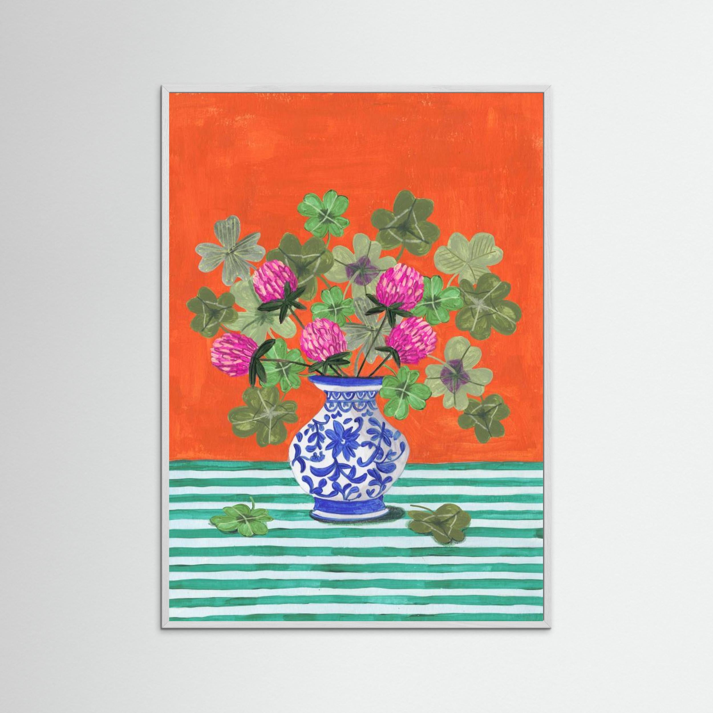 Still life vase with flowers four-leaf clover bright colours by Caroline Bonne Müller