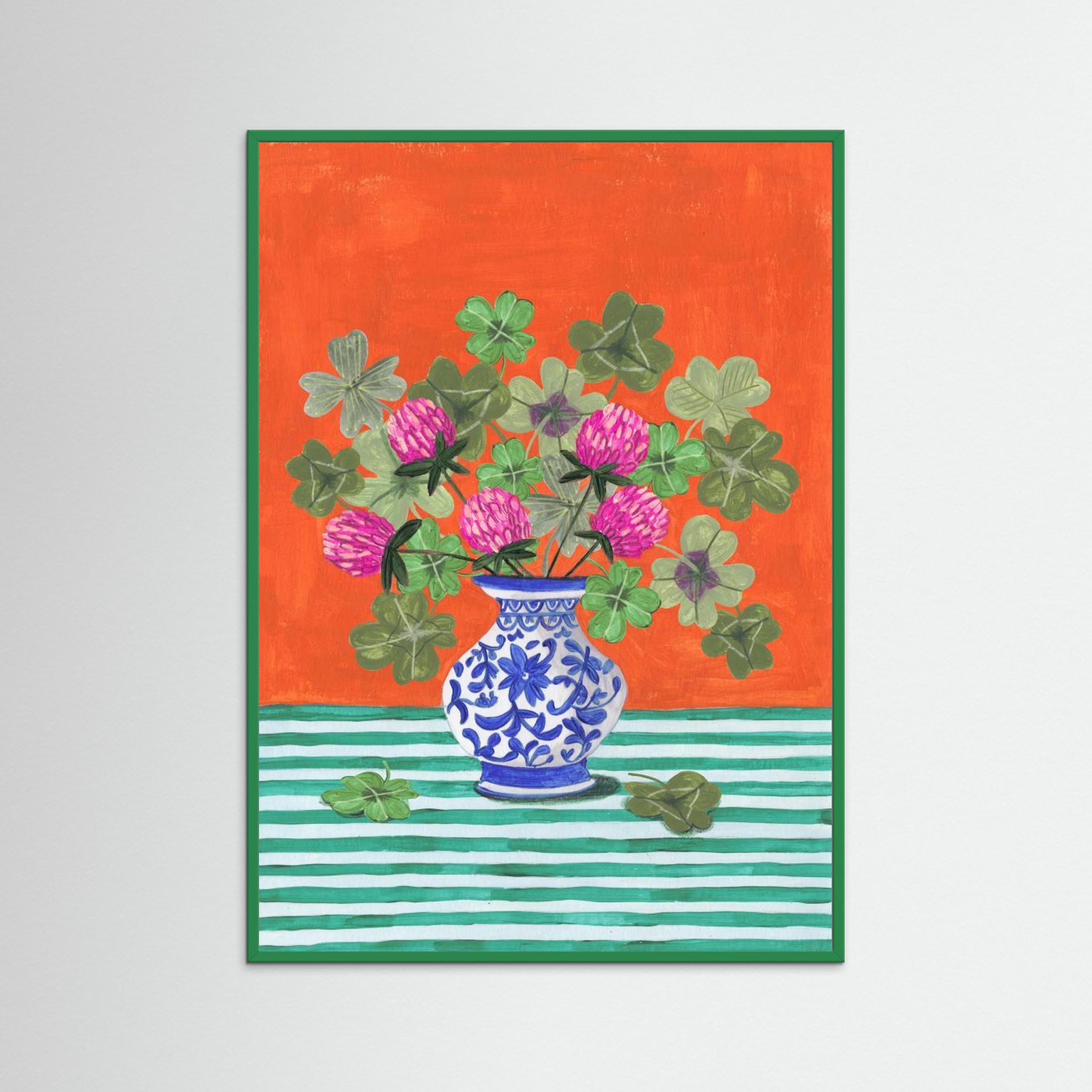 Still life vase with flowers four-leaf clover bright colours by Caroline Bonne Müller