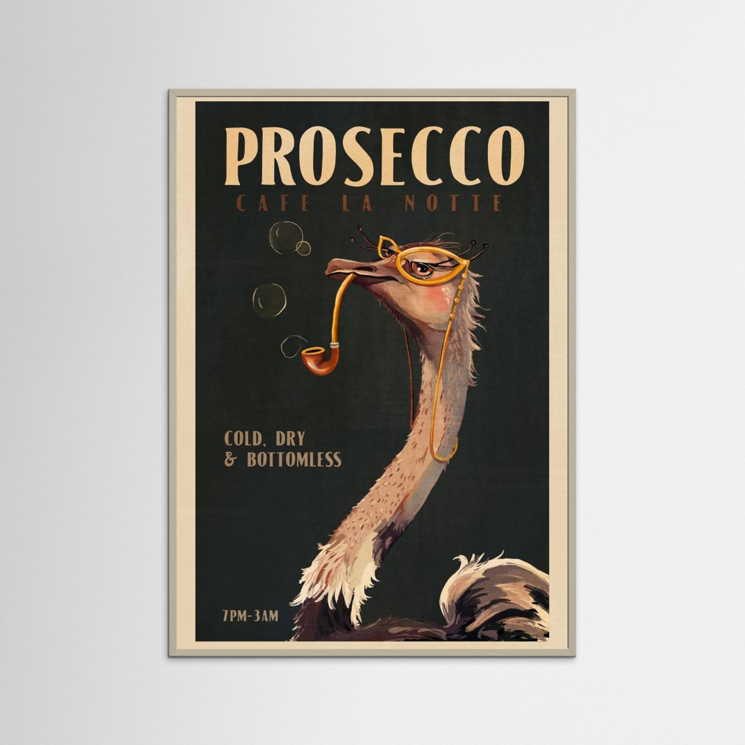 Art Deco Prosecco Wall Art Of An Ostrich by The Whiskey Ginger Fine Art Paper