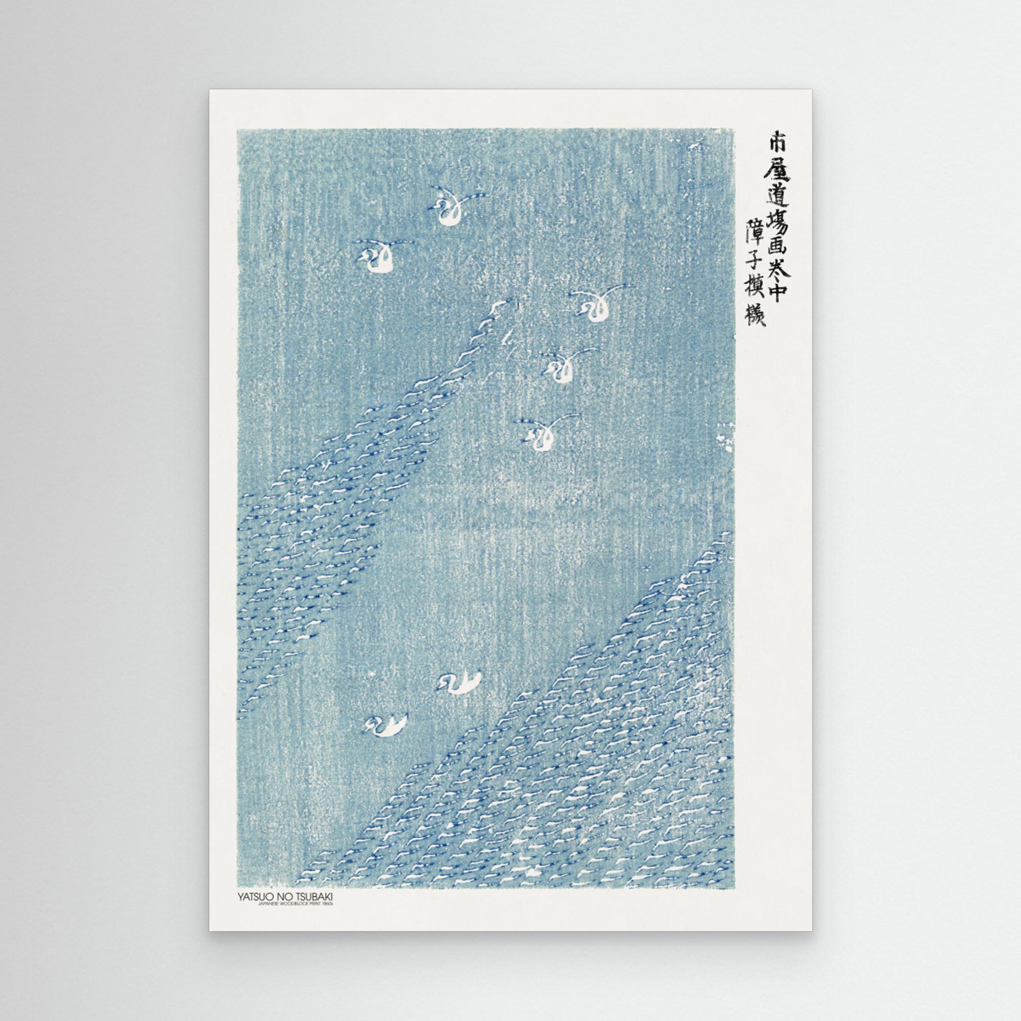 Woodblock Print Blue Canvas