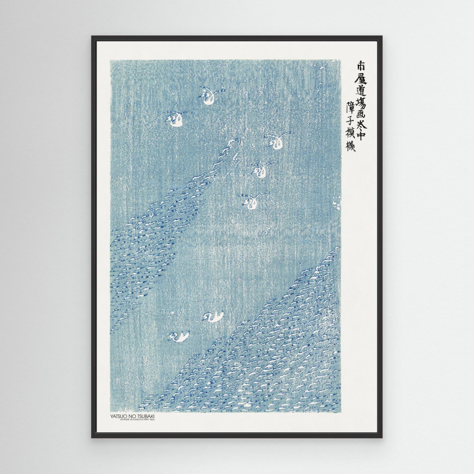Woodblock Print Blue Canvas