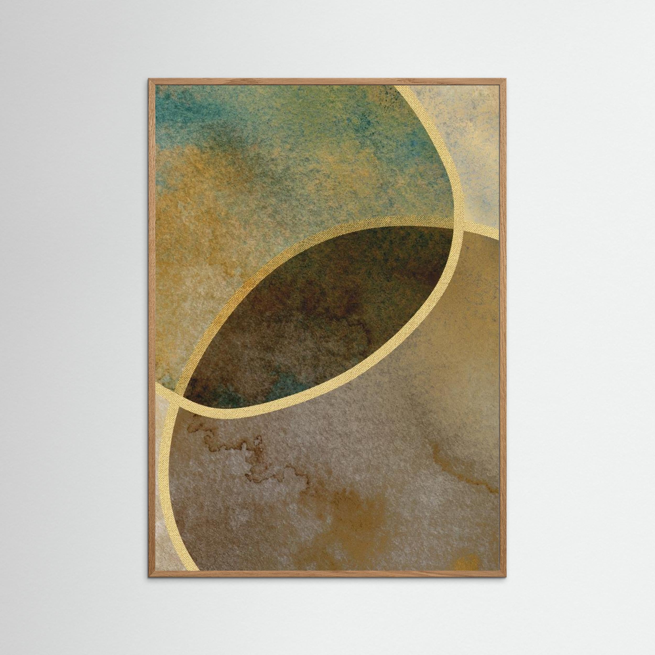 Abstract Circles With Gold 2 by Bilge Paksoylu Fine Art Paper