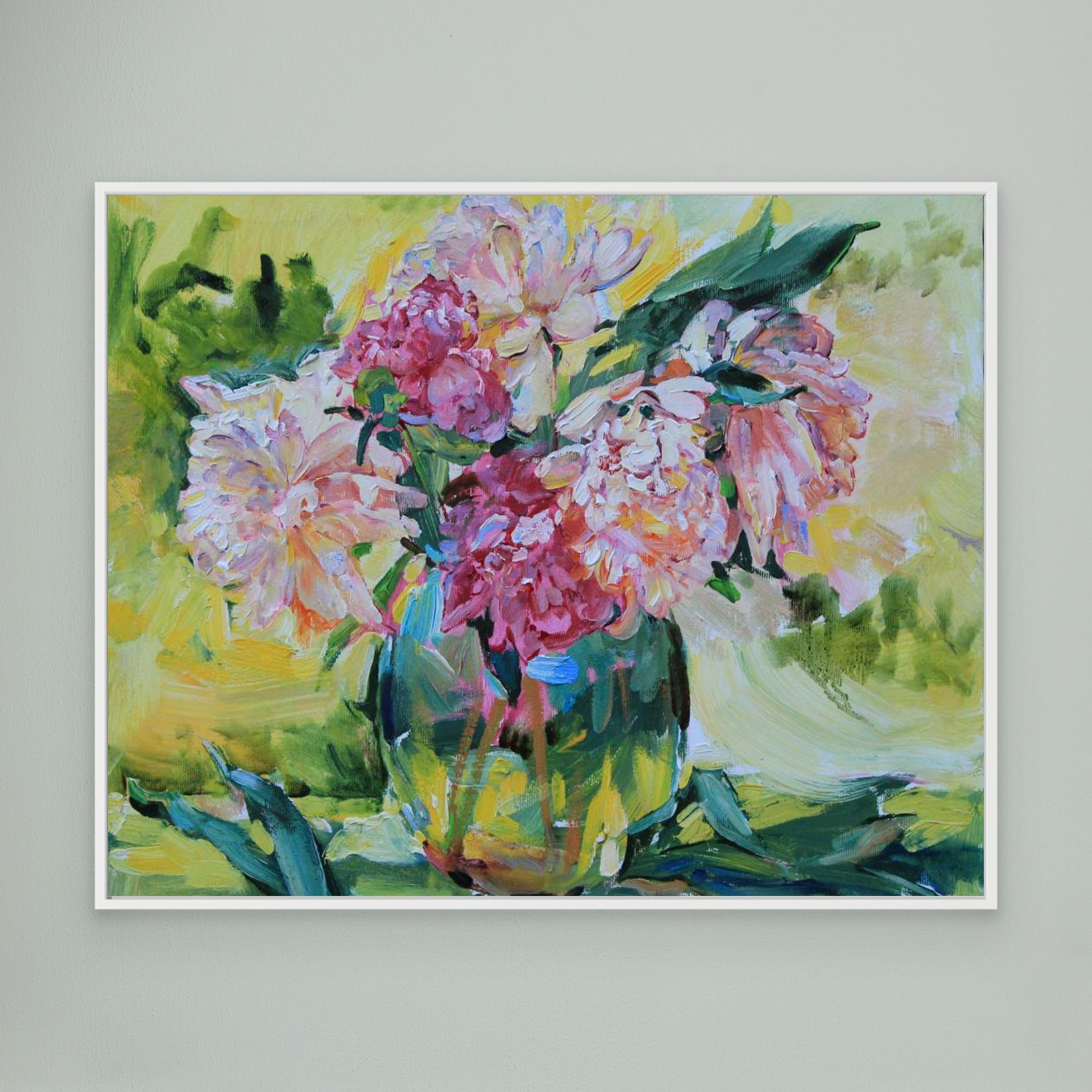 Peonies in a vase by Andrii Kutsachenko Canvas