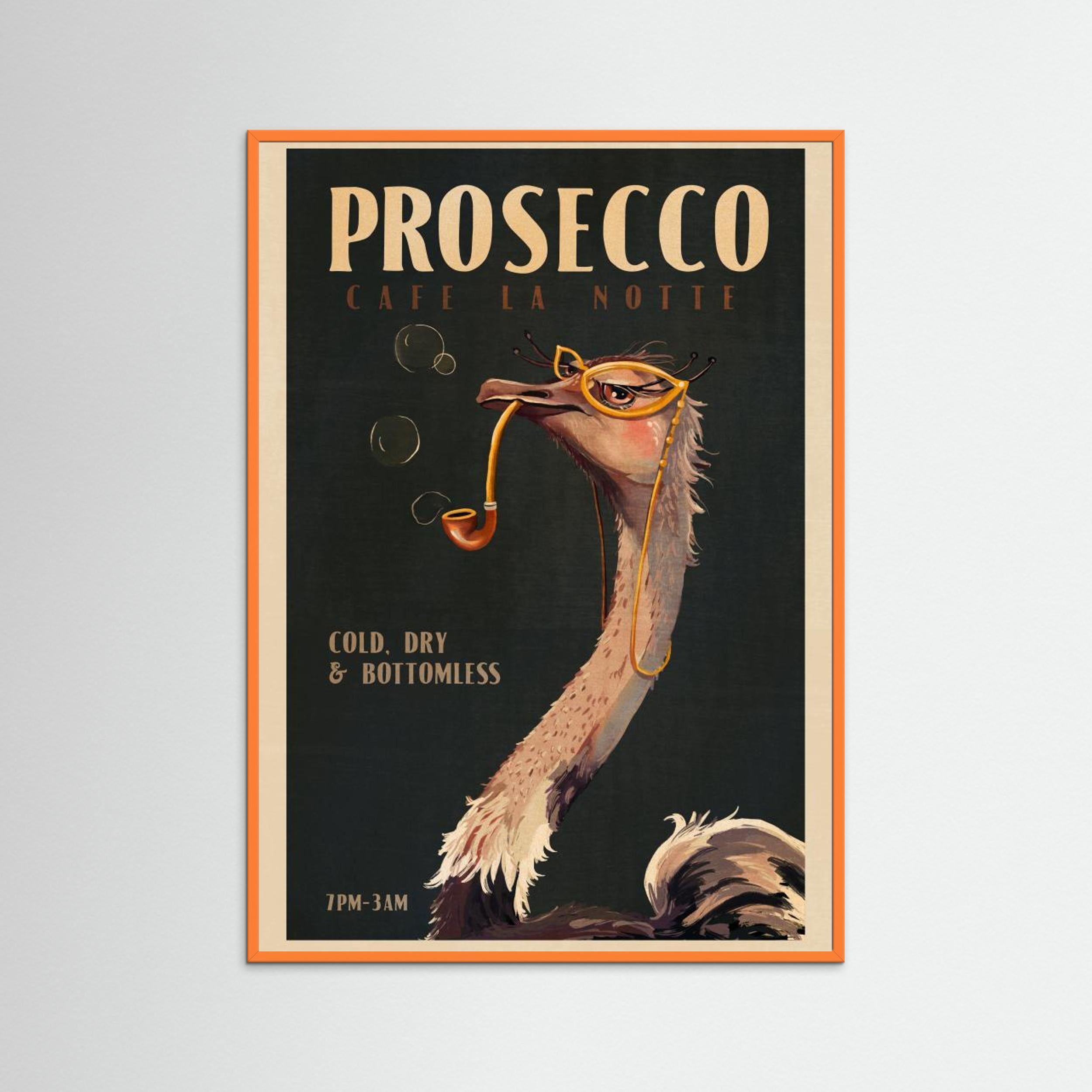 Art Deco Prosecco Wall Art Of An Ostrich by The Whiskey Ginger Fine Art Paper