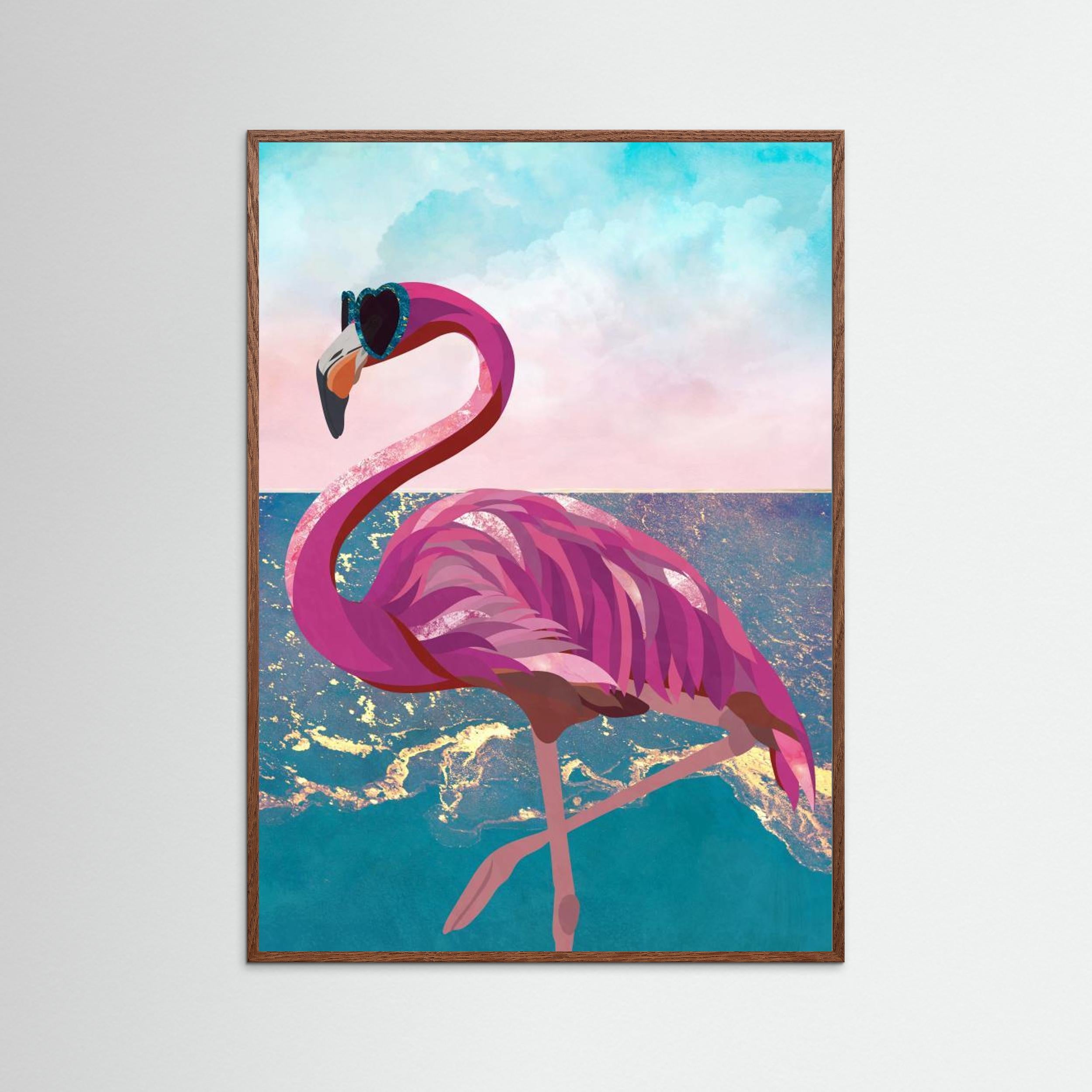 Flamingo goes to the beach by Sarah Manovski Fine Art Paper