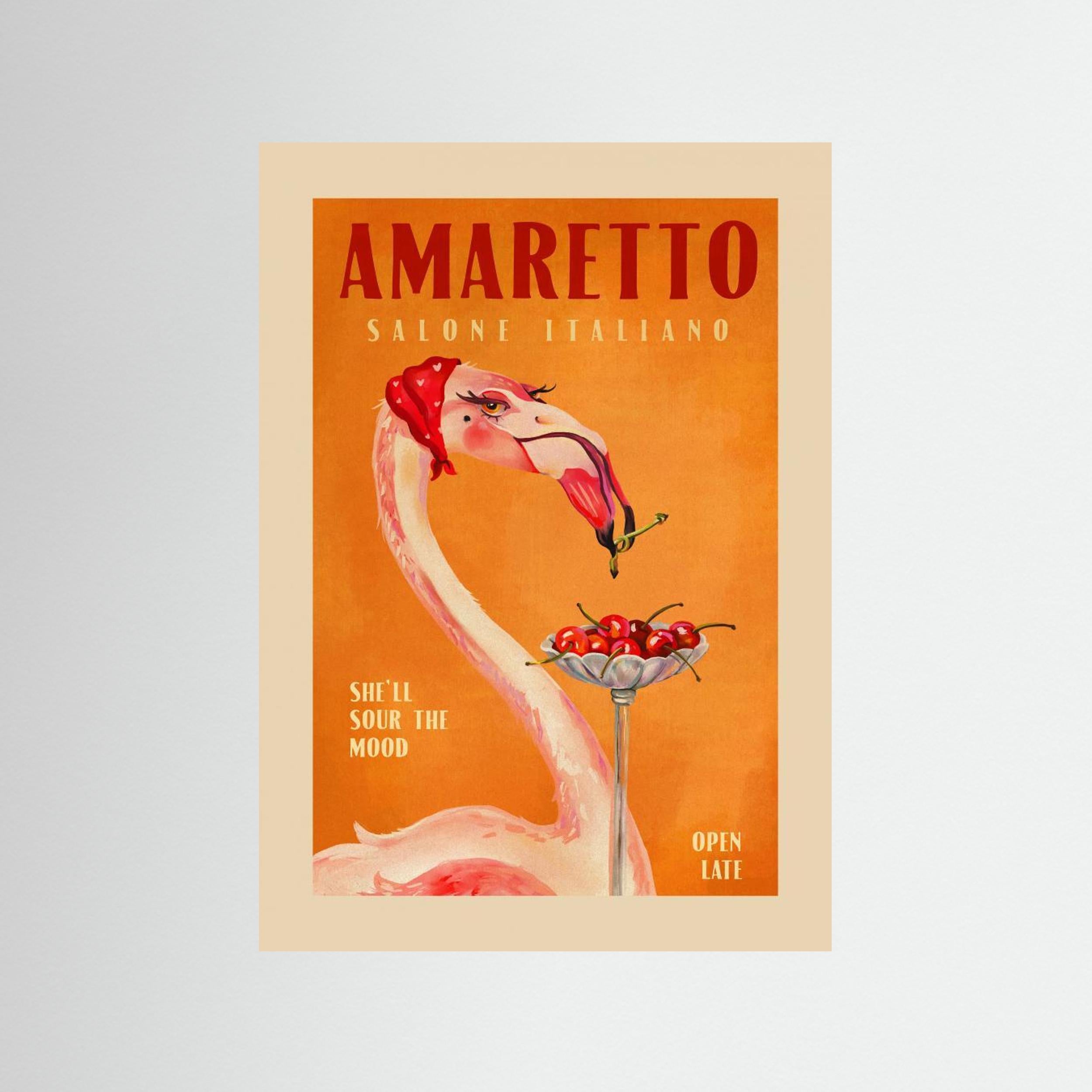 Amaretto Flamingo Art Deco Italian Cafe Travel A Fine Art Paper  by The Whiskey Ginger