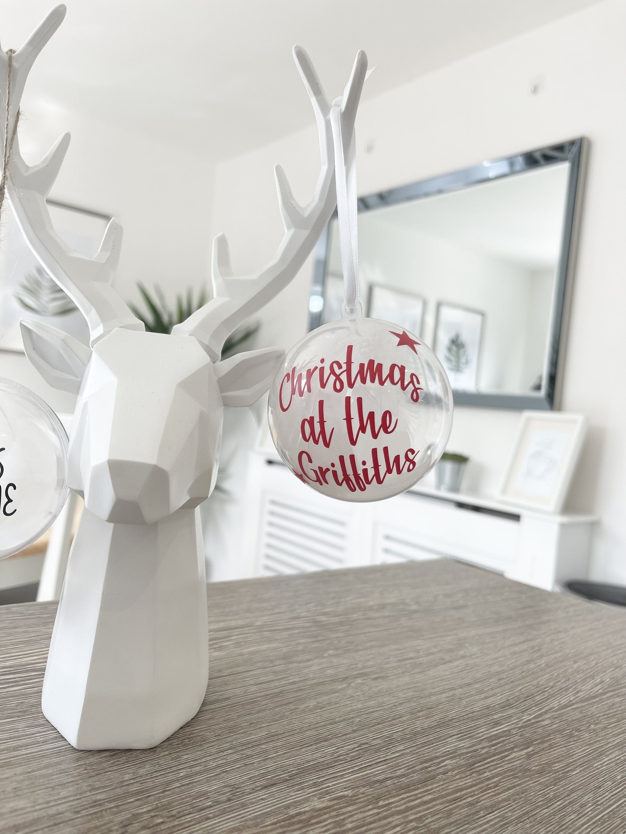 Christmas At The Surname Personalised Clear Feather Christmas Tree Hanging Decoration Bauble-0