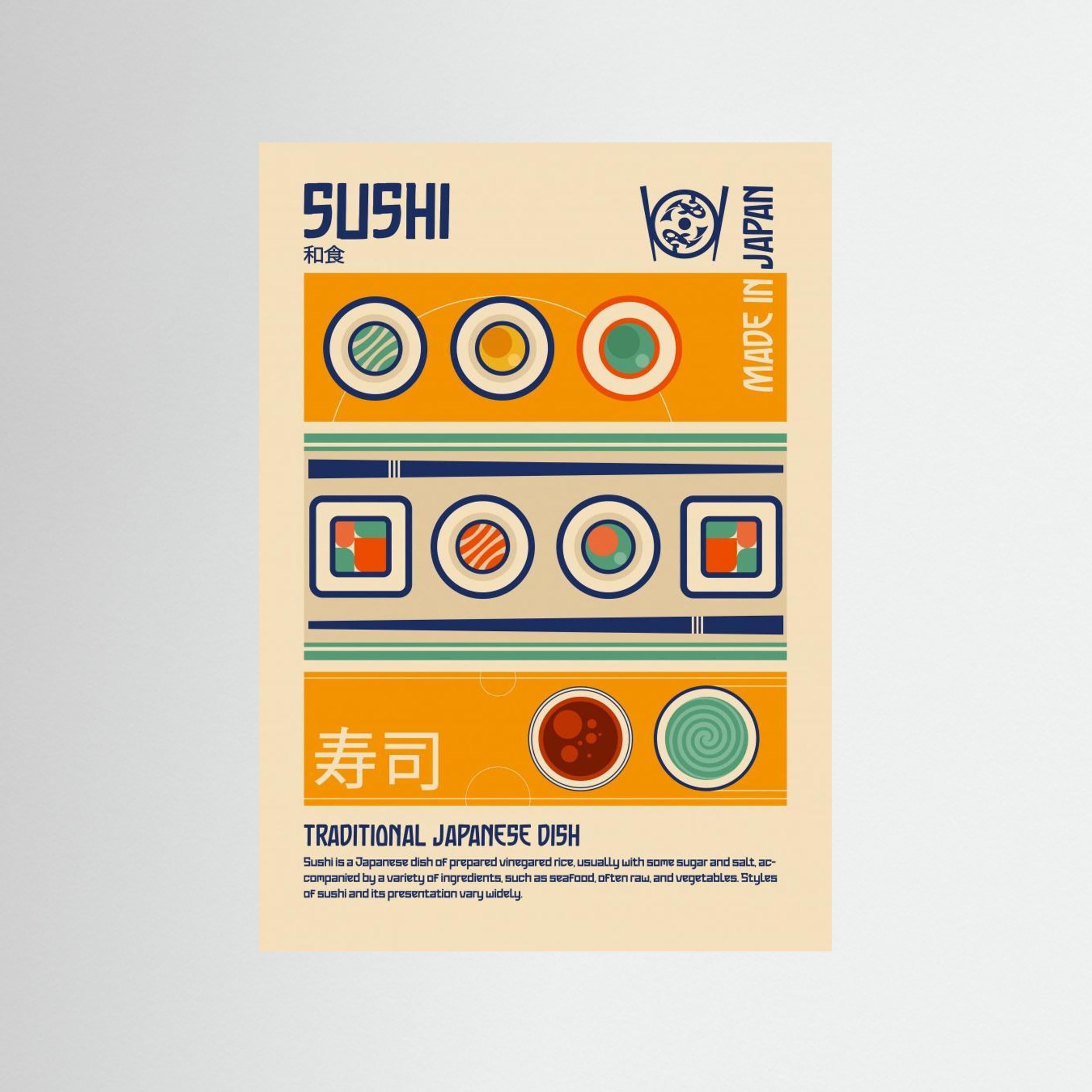 Sushi Japanese Food Print by Retrodrome