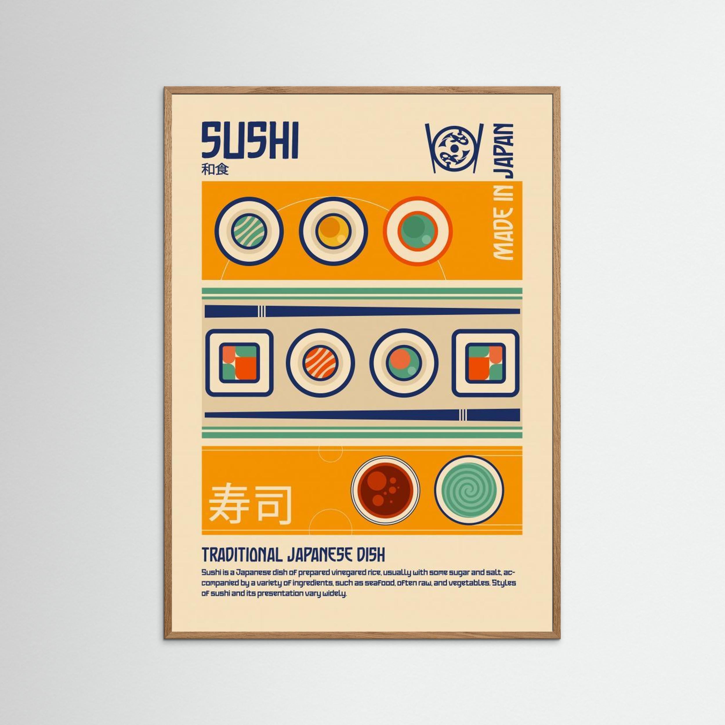 Sushi Japanese Food Print by Retrodrome