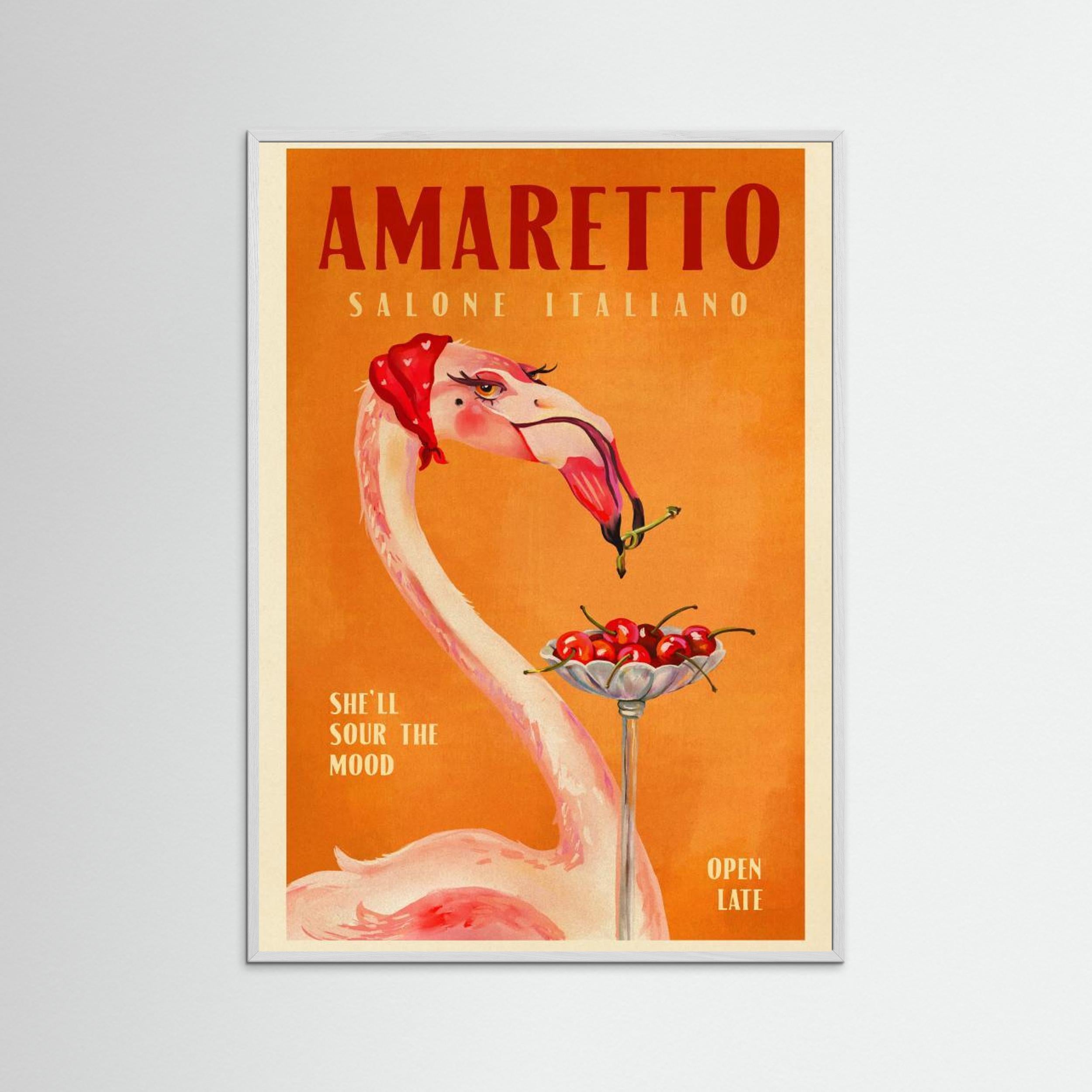 Amaretto Flamingo Art Deco Italian Cafe Travel Art by The Whiskey Ginger Fine Art Paper