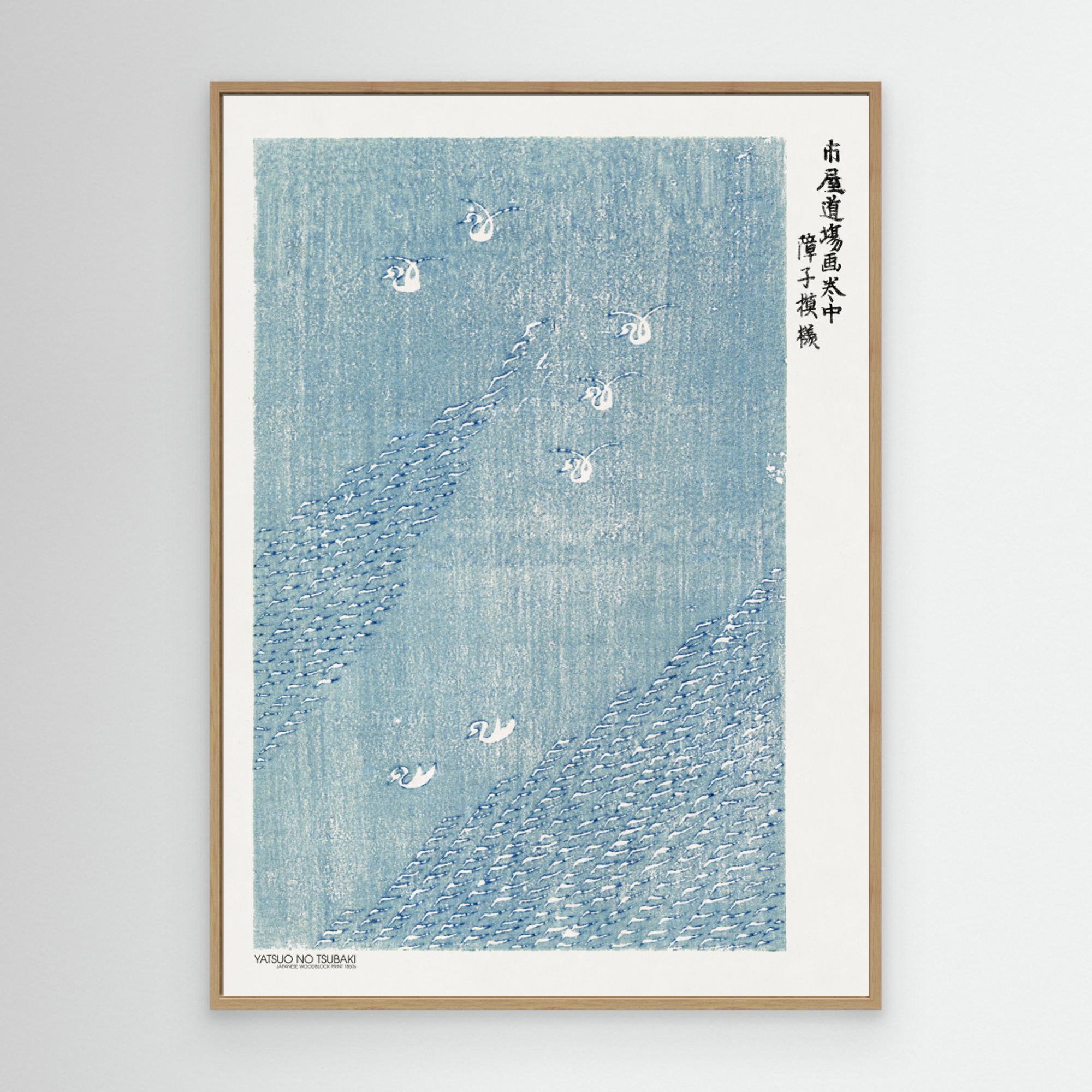 Woodblock Print Blue Canvas