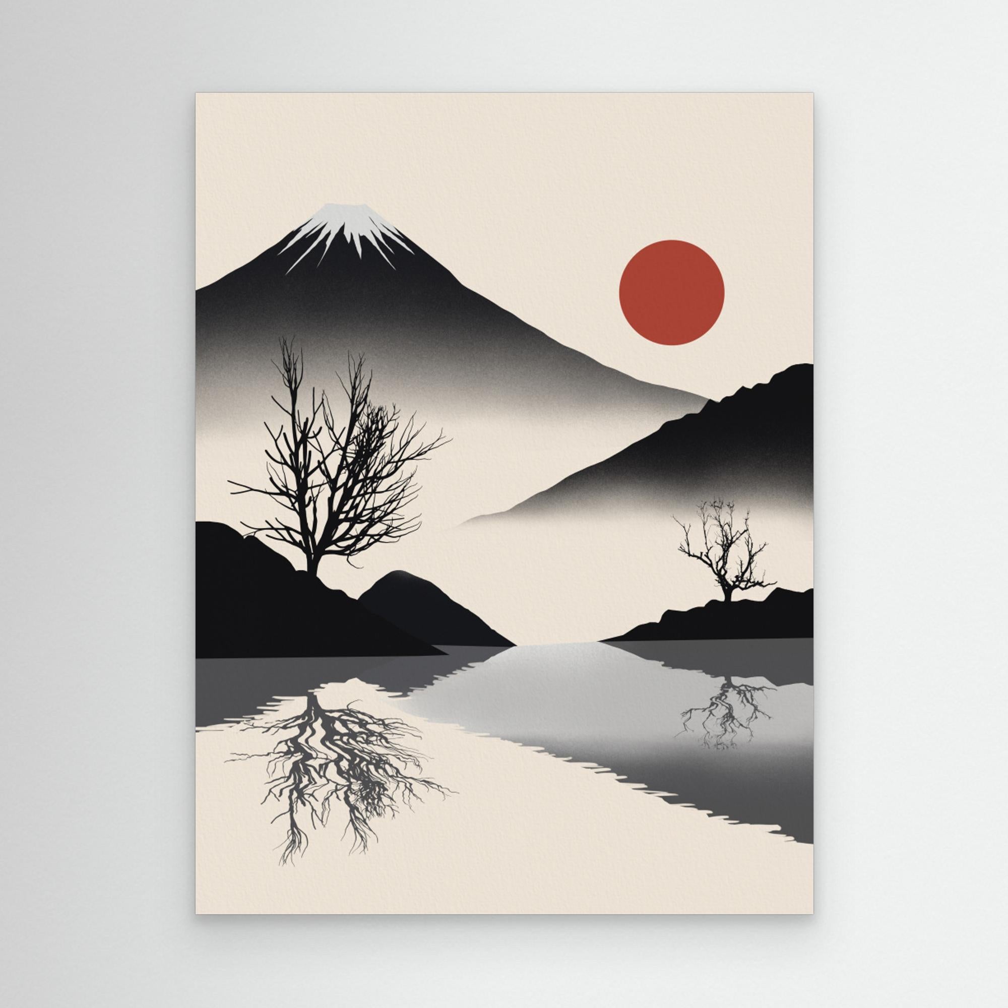 Zen landscape in black by Little Dean Canvas