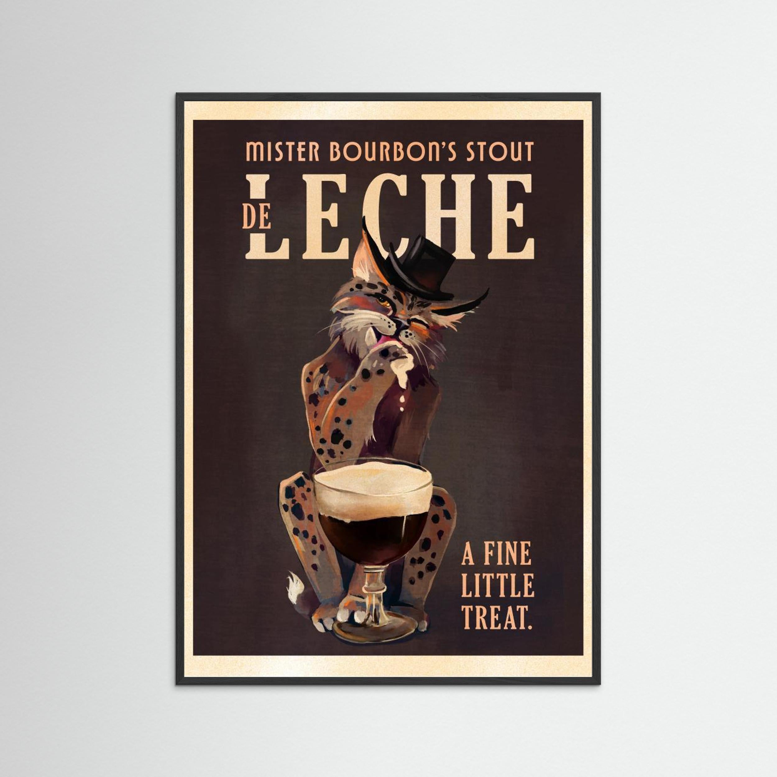 Bourbon De Leche Guinness Style Cat Art by The Whiskey Ginger Fine Art Paper