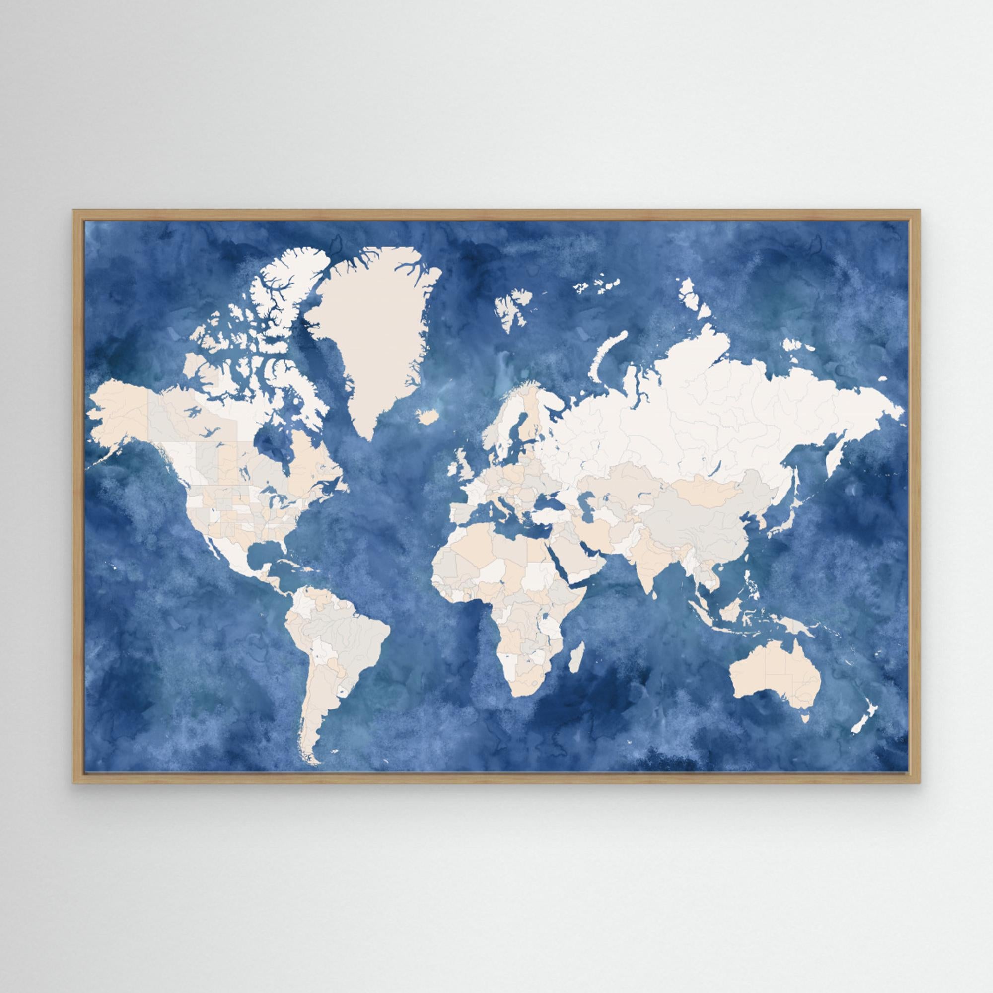 Hudson world map by Rosana Laiz Blursbyai Canvas