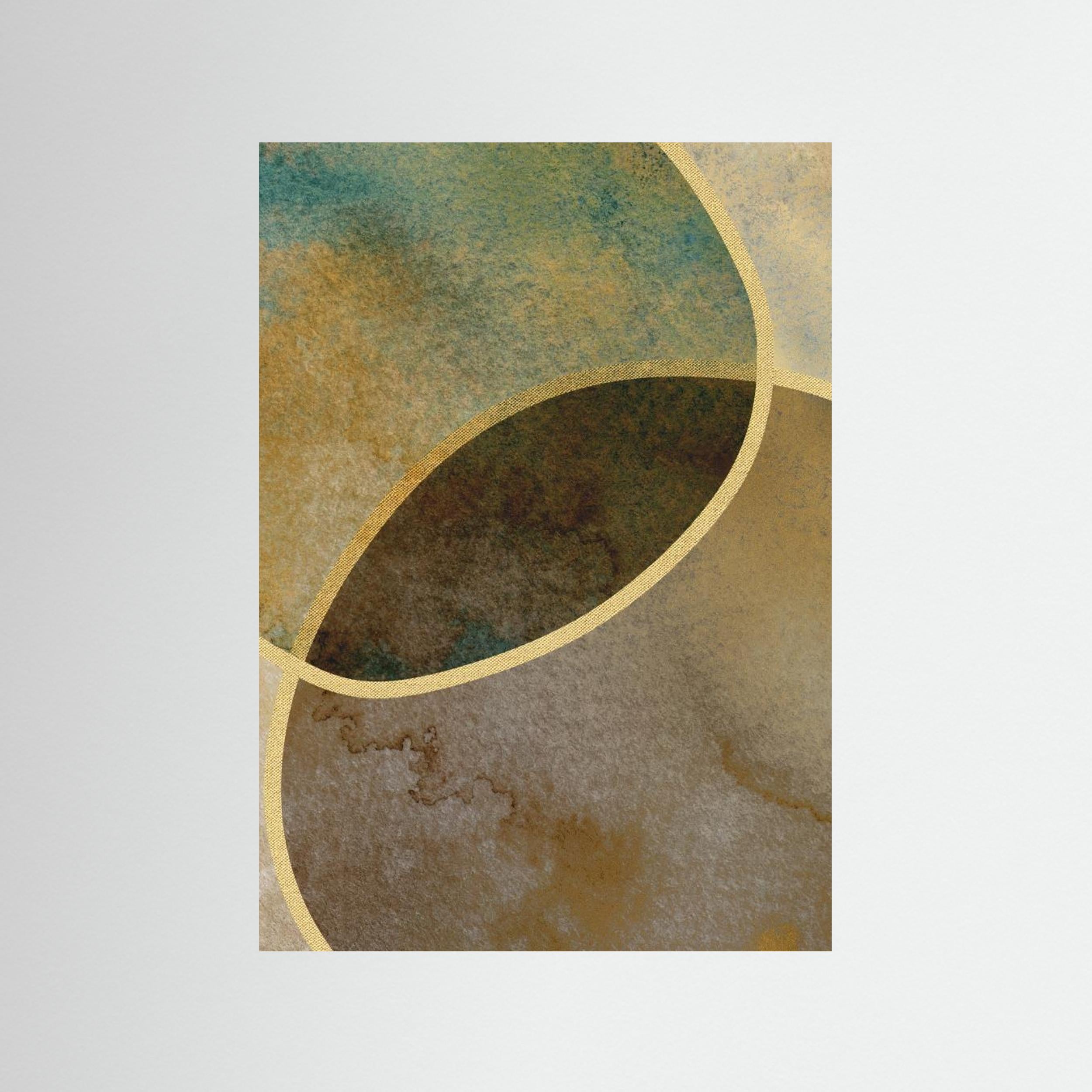 Abstract Circles With Gold 2 by Bilge Paksoylu Fine Art Paper