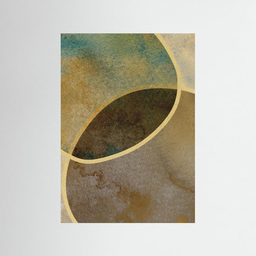 Abstract Circles With Gold 2 by Bilge Paksoylu Fine Art Paper