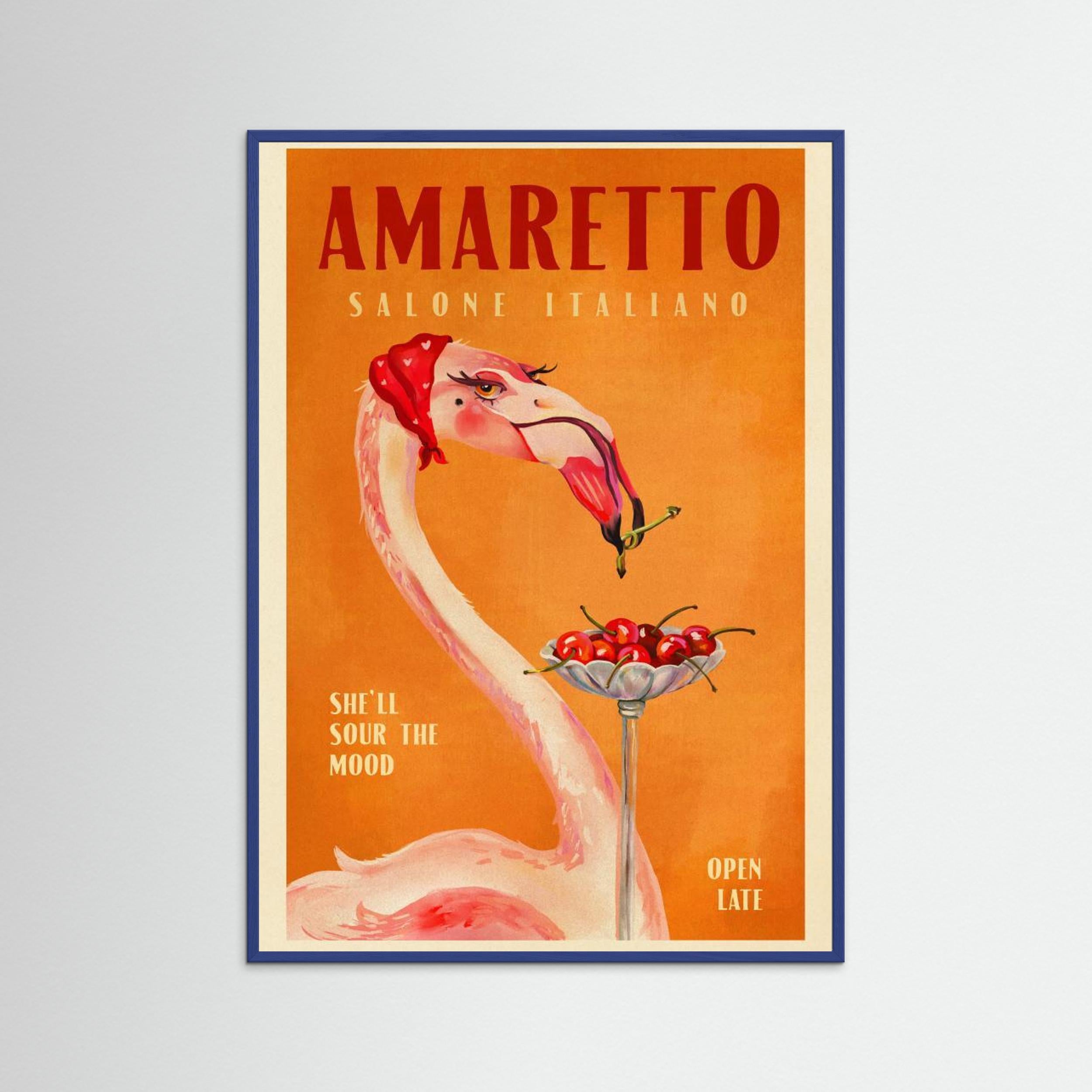 Amaretto Flamingo Art Deco Italian Cafe Travel Art by The Whiskey Ginger Fine Art Paper