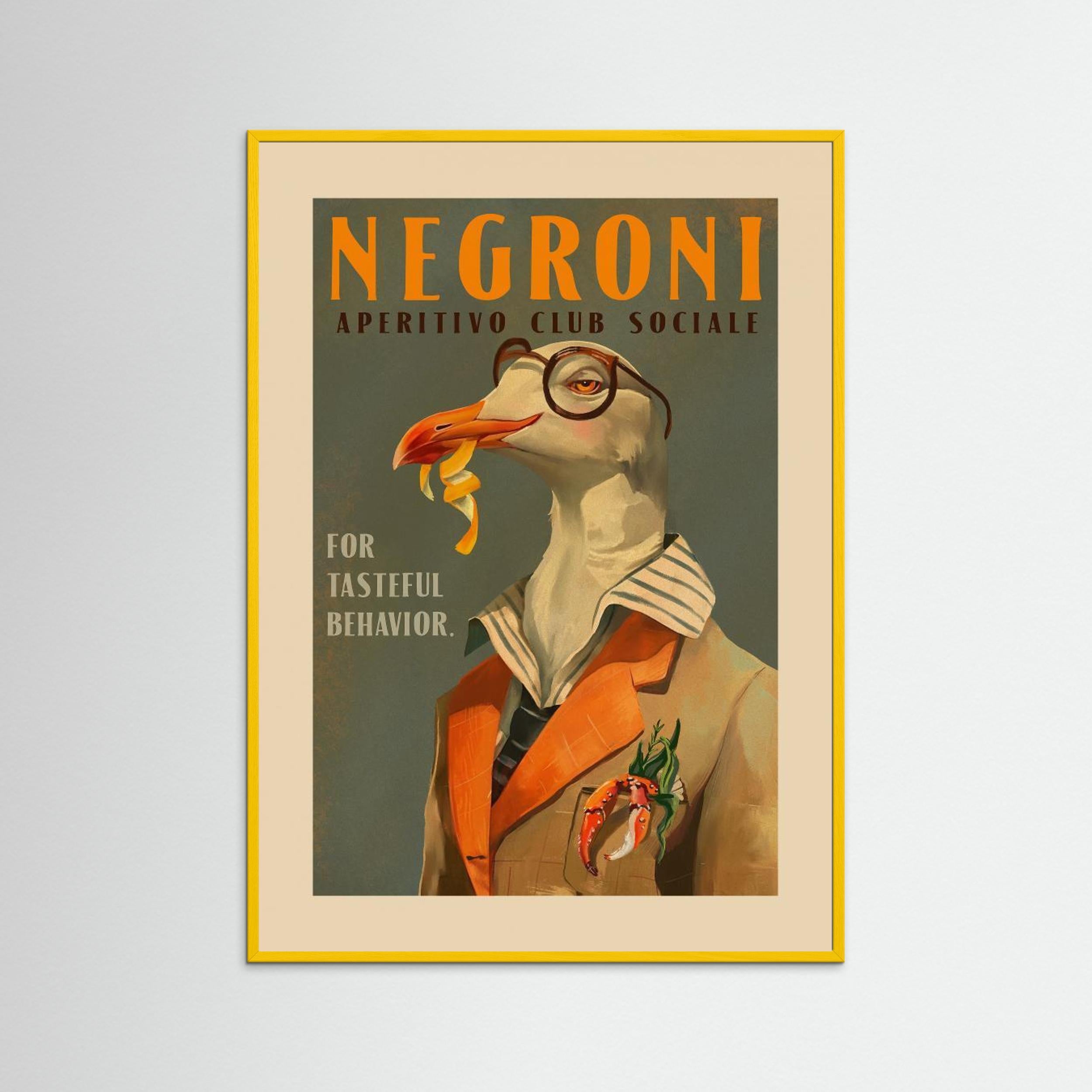 Vintage Art Deco Negroni Poster Of A Fancy Seagull by The Whiskey Ginger Fine Art Paper 