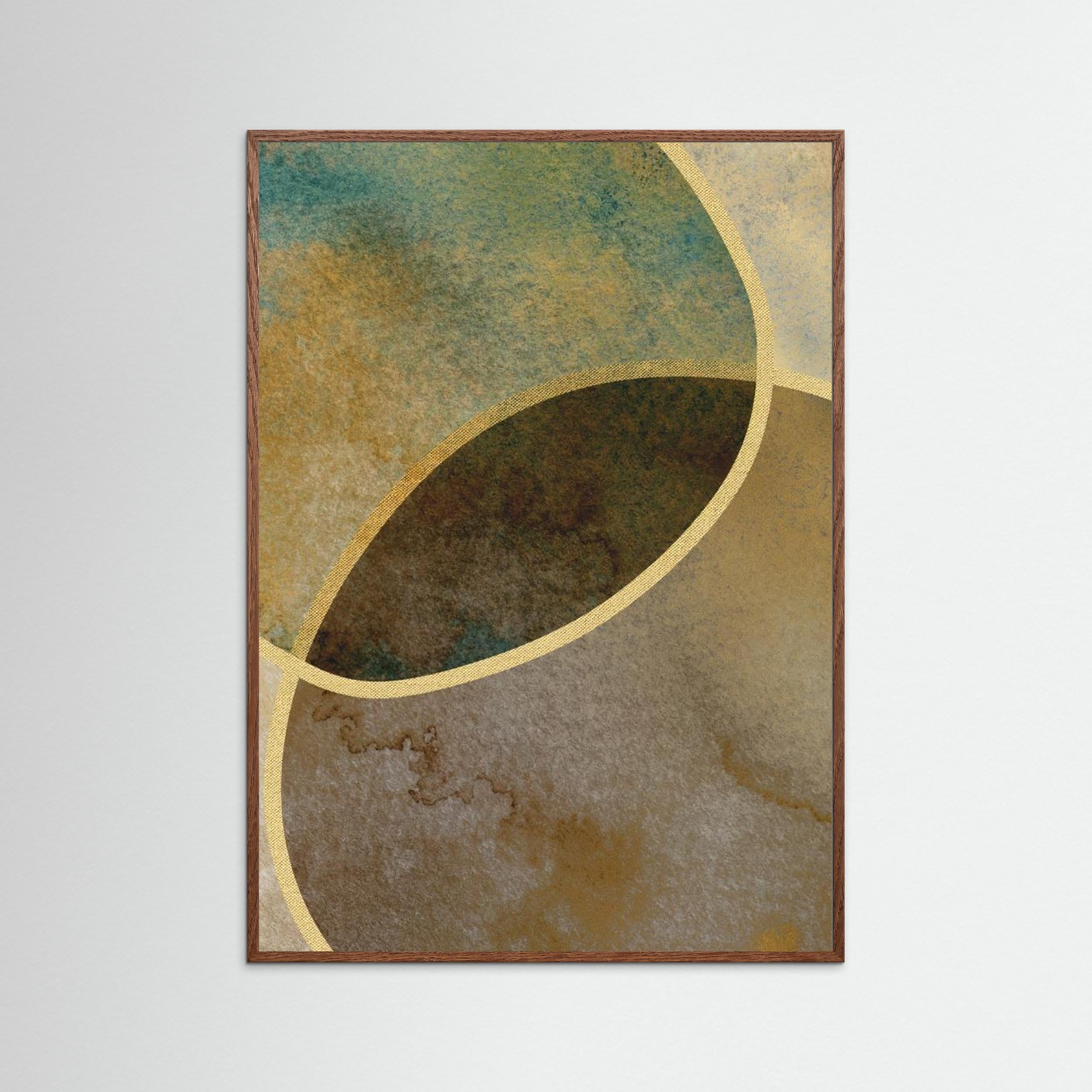 Abstract Circles With Gold 2 by Bilge Paksoylu Fine Art Paper