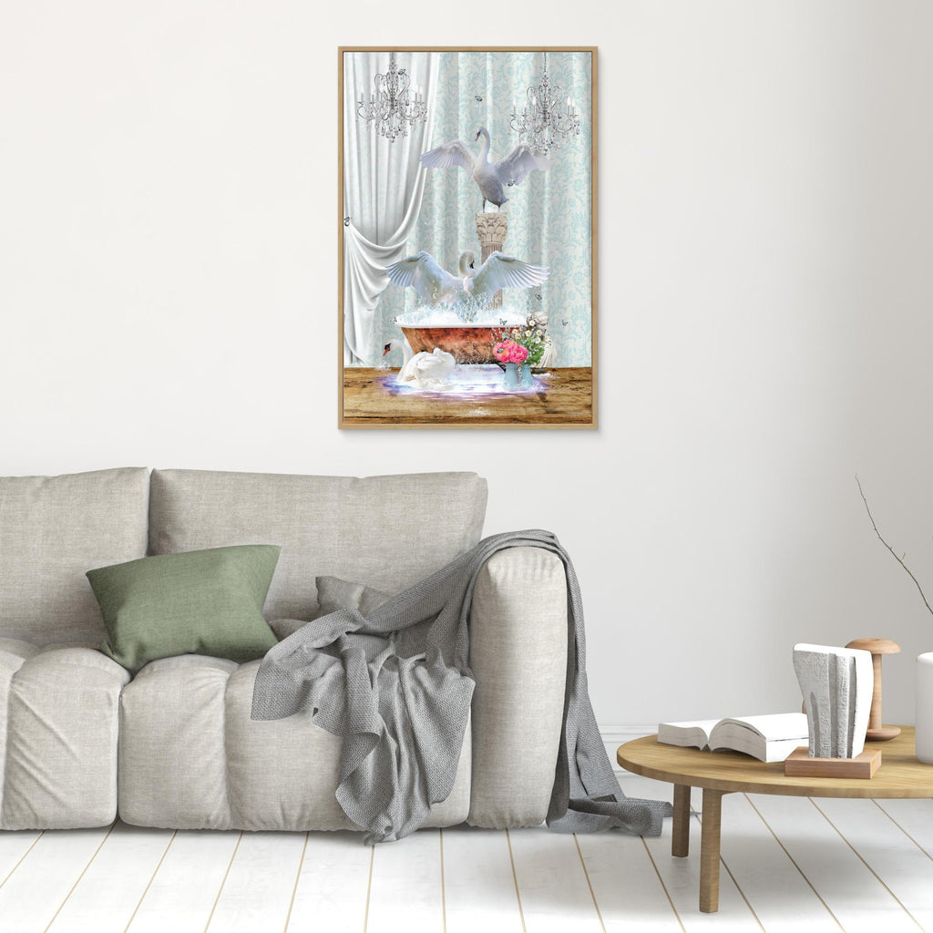 Three Swans &amp; Bubbles by Sue Skellern Canvas