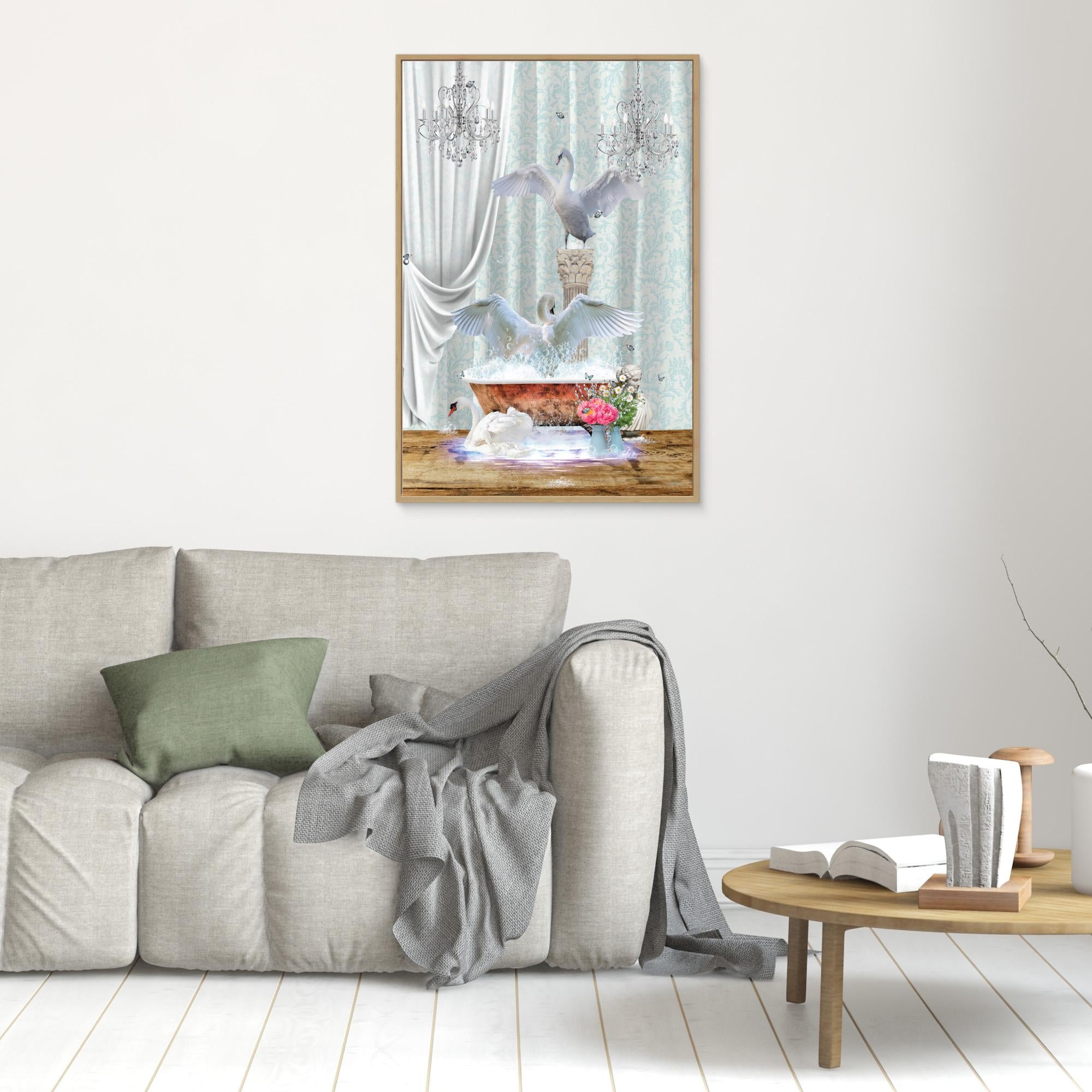Three Swans &amp; Bubbles by Sue Skellern Canvas