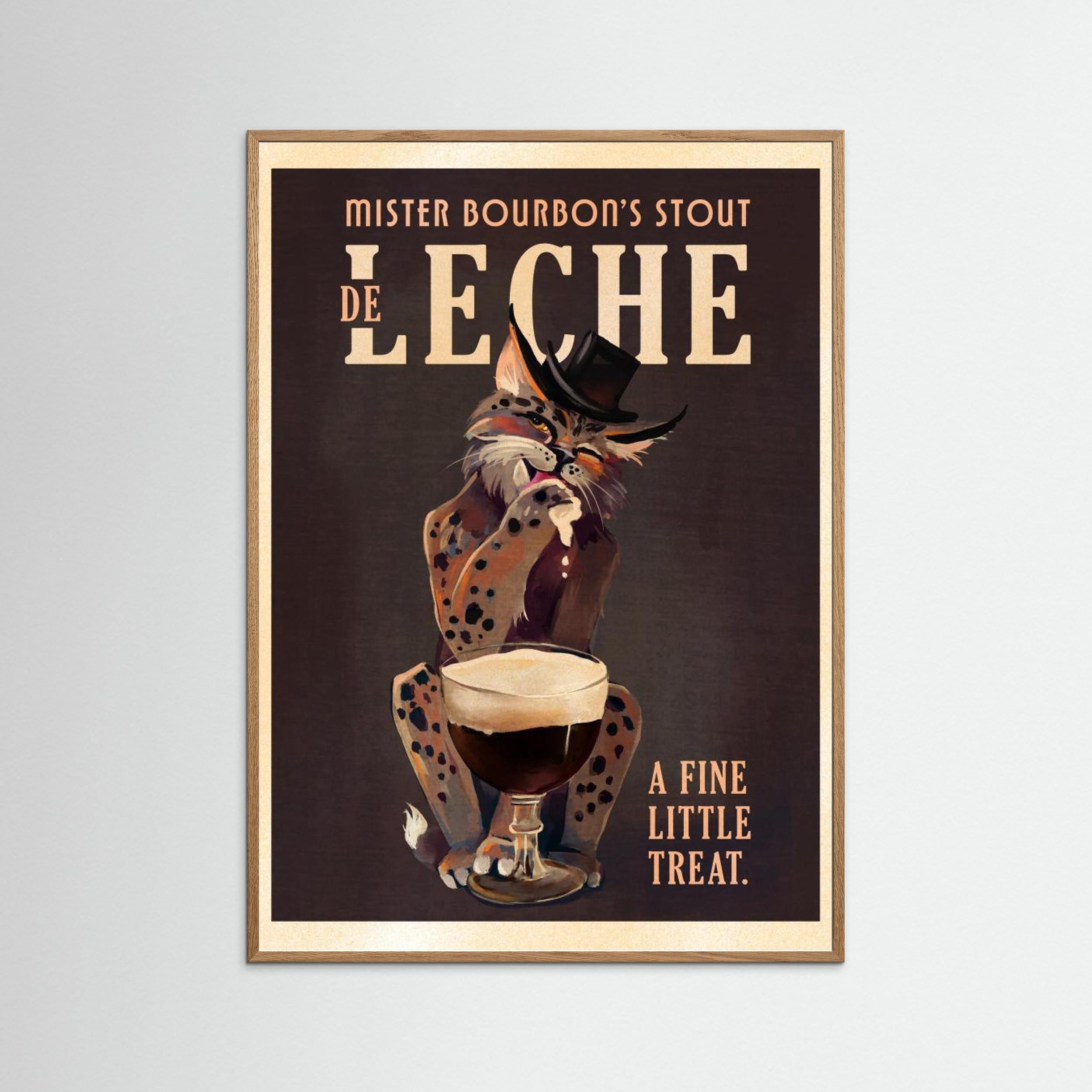 Bourbon De Leche Guinness Style Cat Art by The Whiskey Ginger Fine Art Paper
