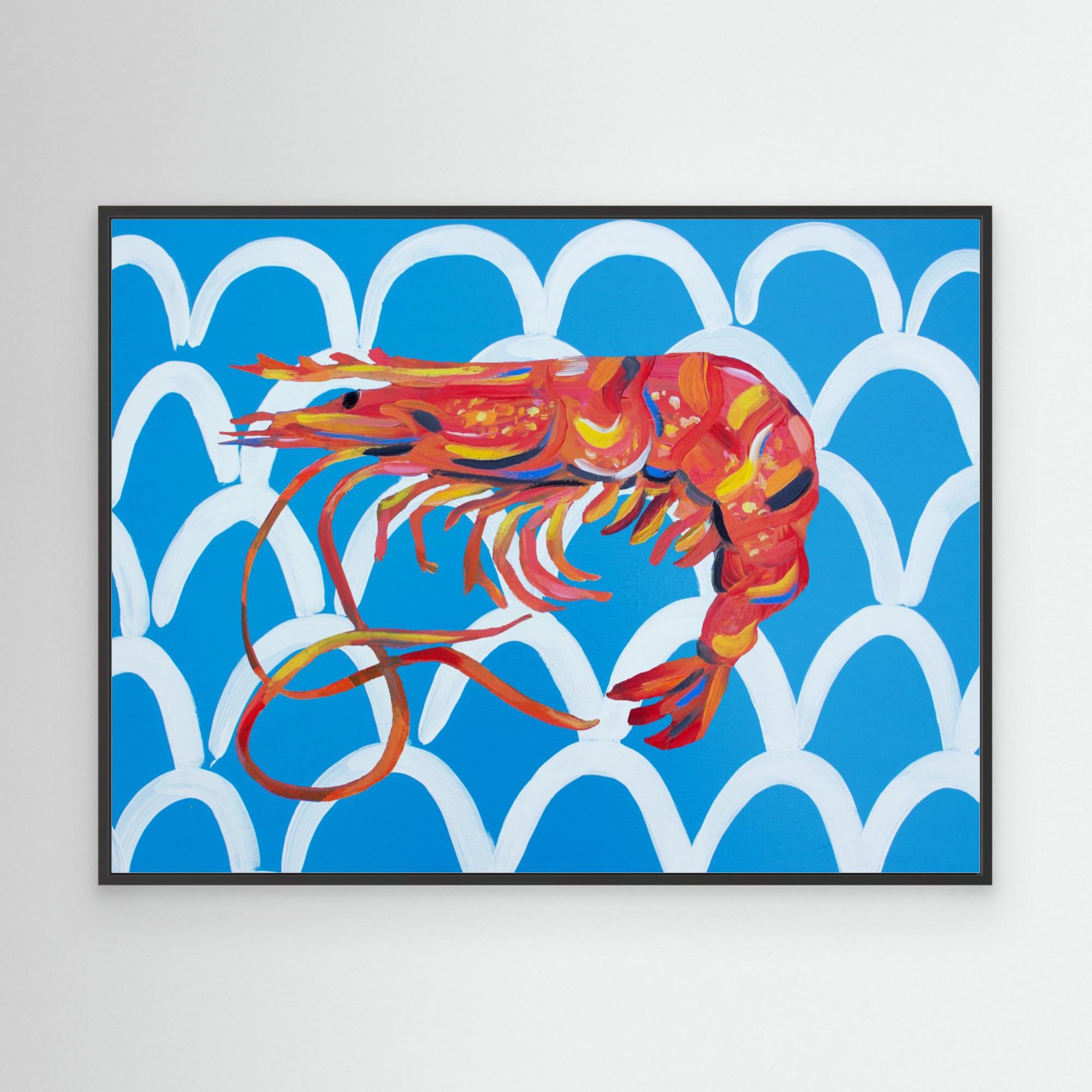 Prawn On Blue Wavey by Alice Straker Canvas
