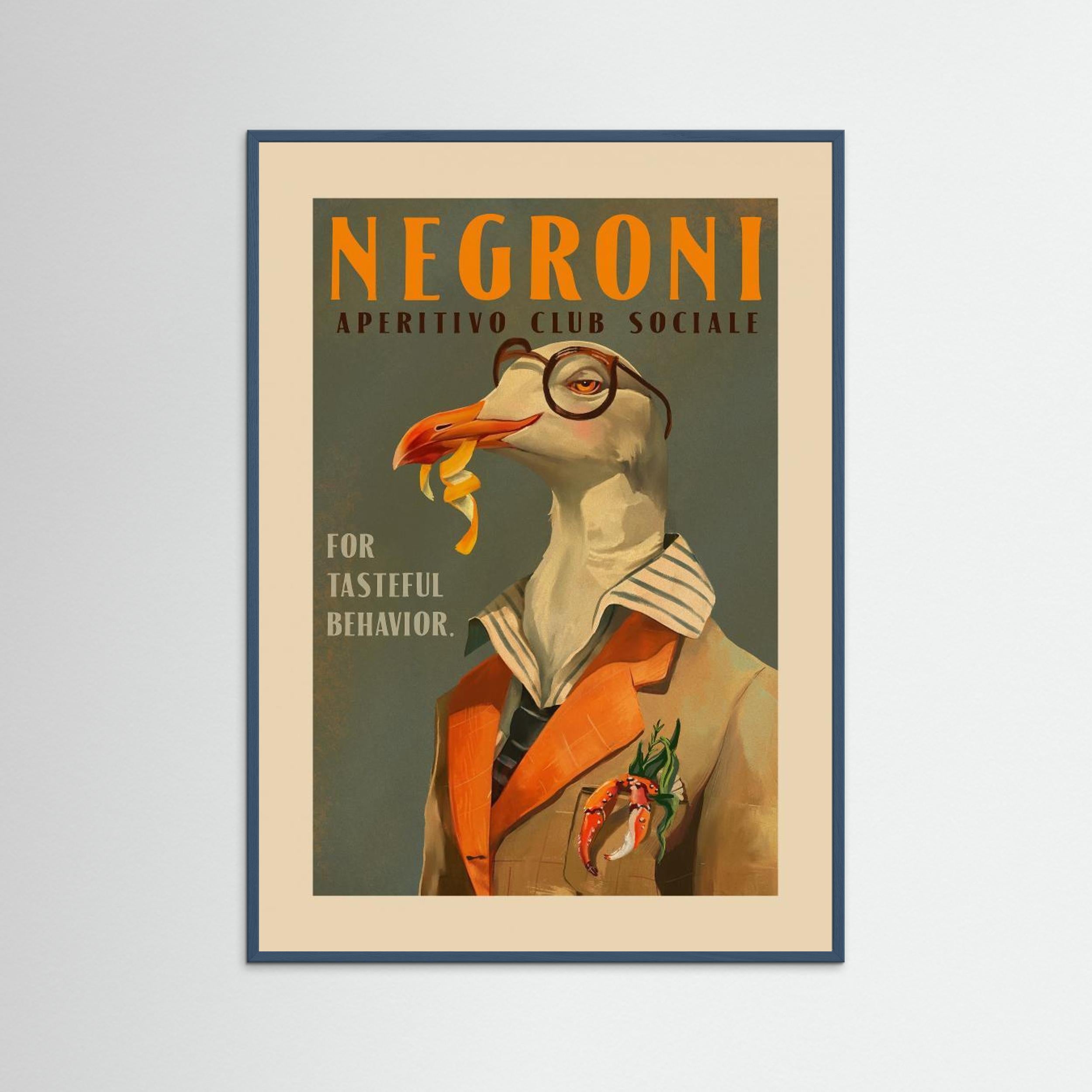 Vintage Art Deco Negroni Poster Of A Fancy Seagull by The Whiskey Ginger Fine Art Paper 