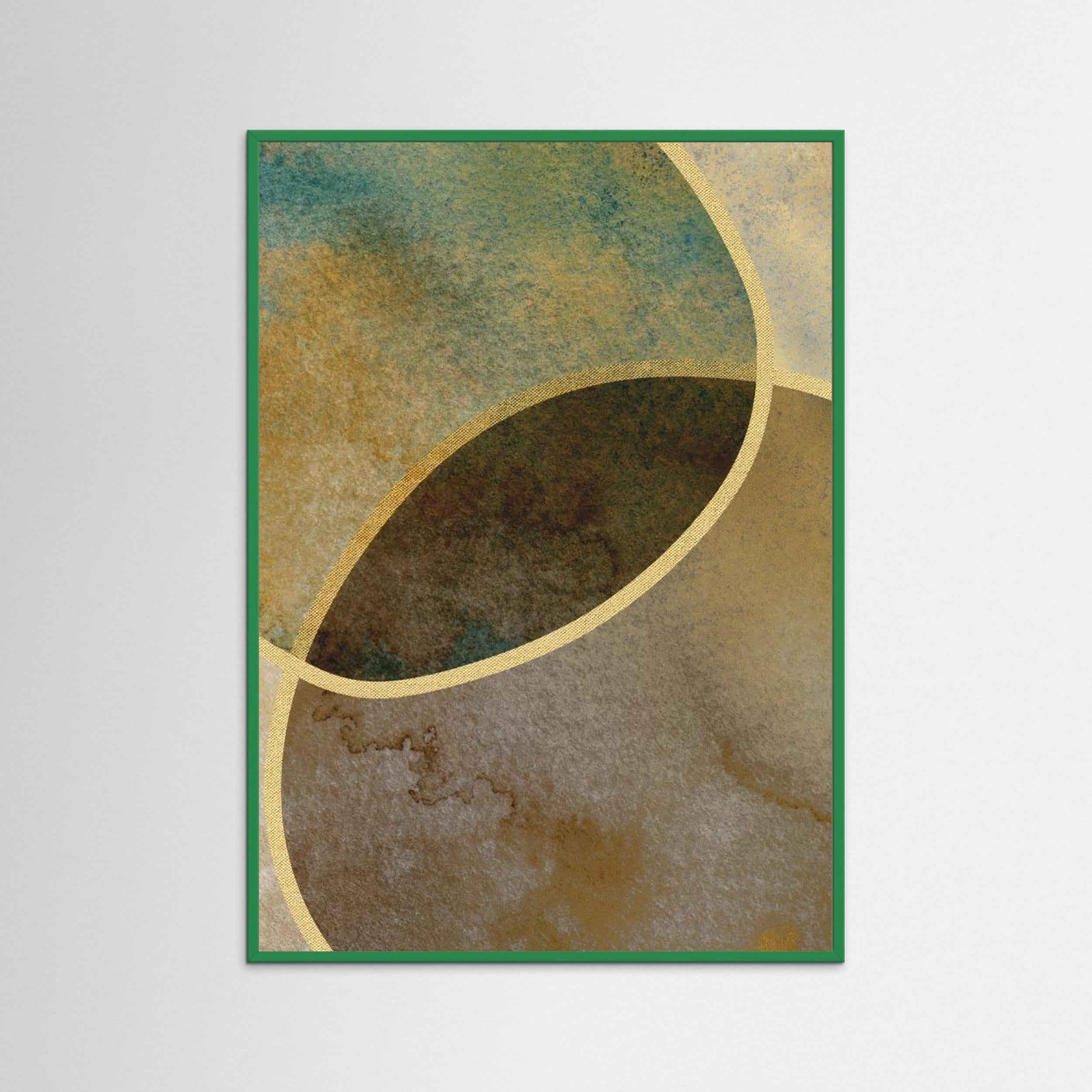 Abstract Circles With Gold 2 by Bilge Paksoylu Fine Art Paper