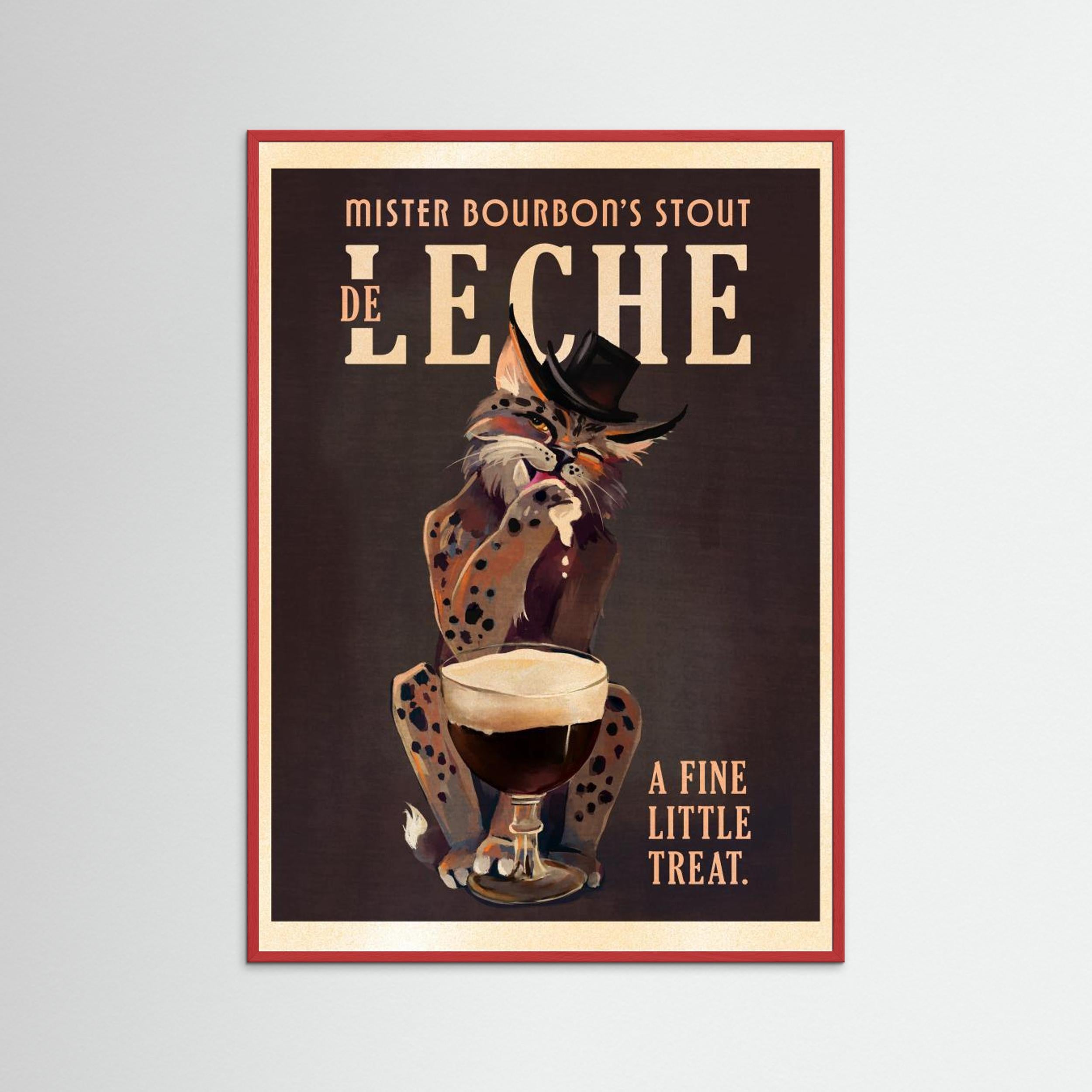 Bourbon De Leche Guinness Style Cat Art by The Whiskey Ginger Fine Art Paper