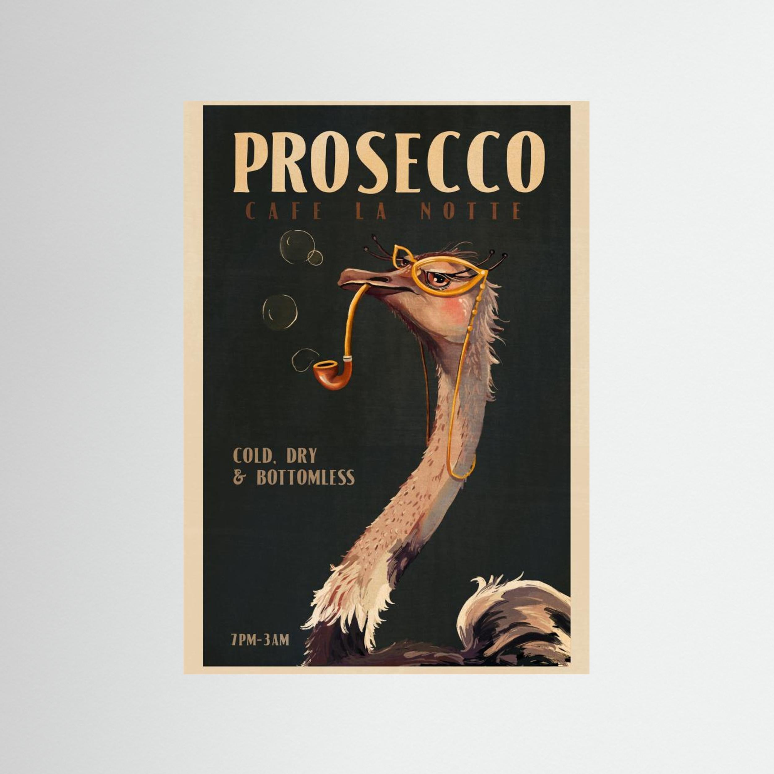 Art Deco Prosecco Wall Art Of An Ostrich by The Whiskey Ginger Fine Art Paper