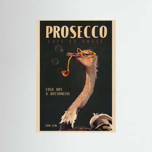 Art Deco Prosecco Wall Art Of An Ostrich by The Whiskey Ginger Fine Art Paper