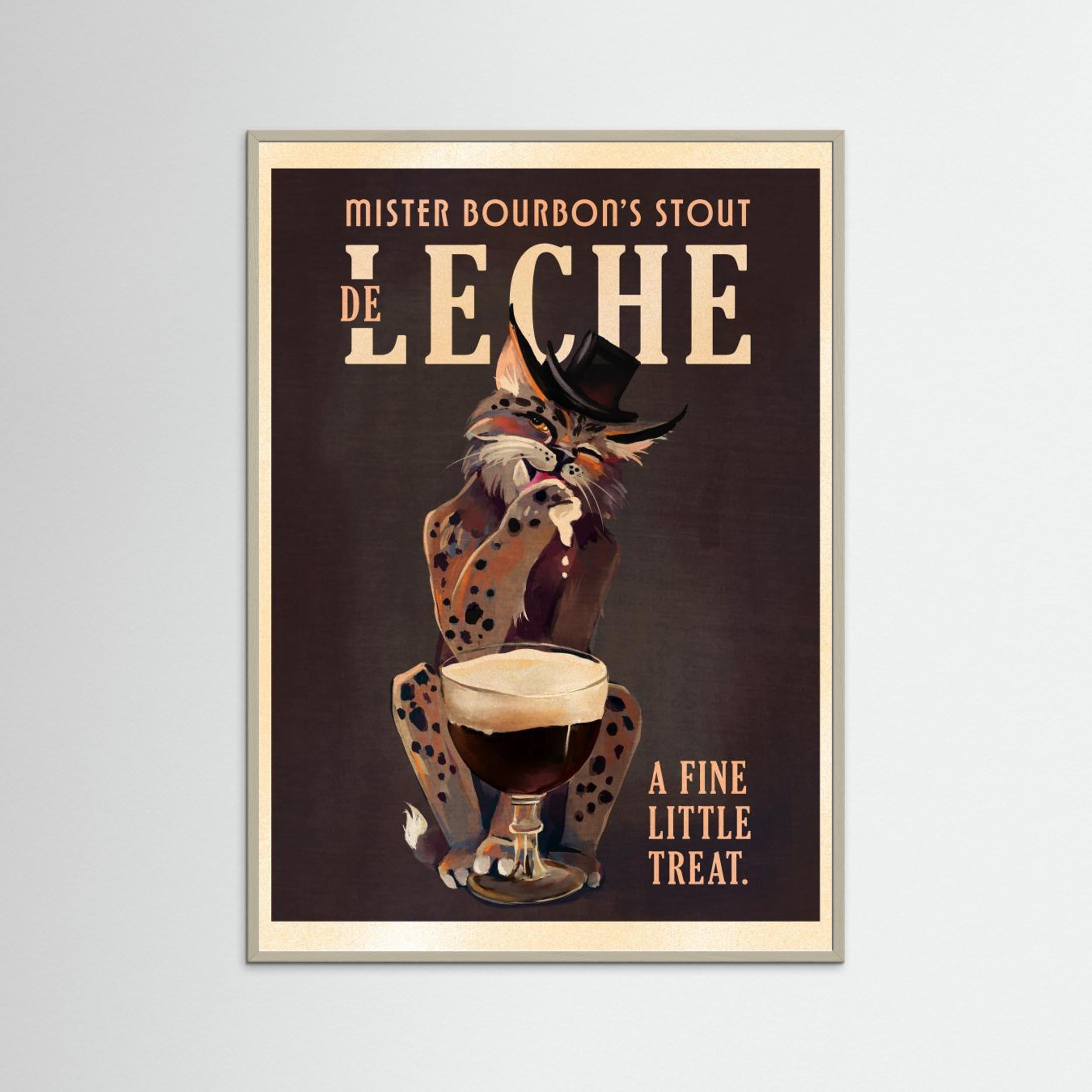 Bourbon De Leche Guinness Style Cat Art by The Whiskey Ginger Fine Art Paper