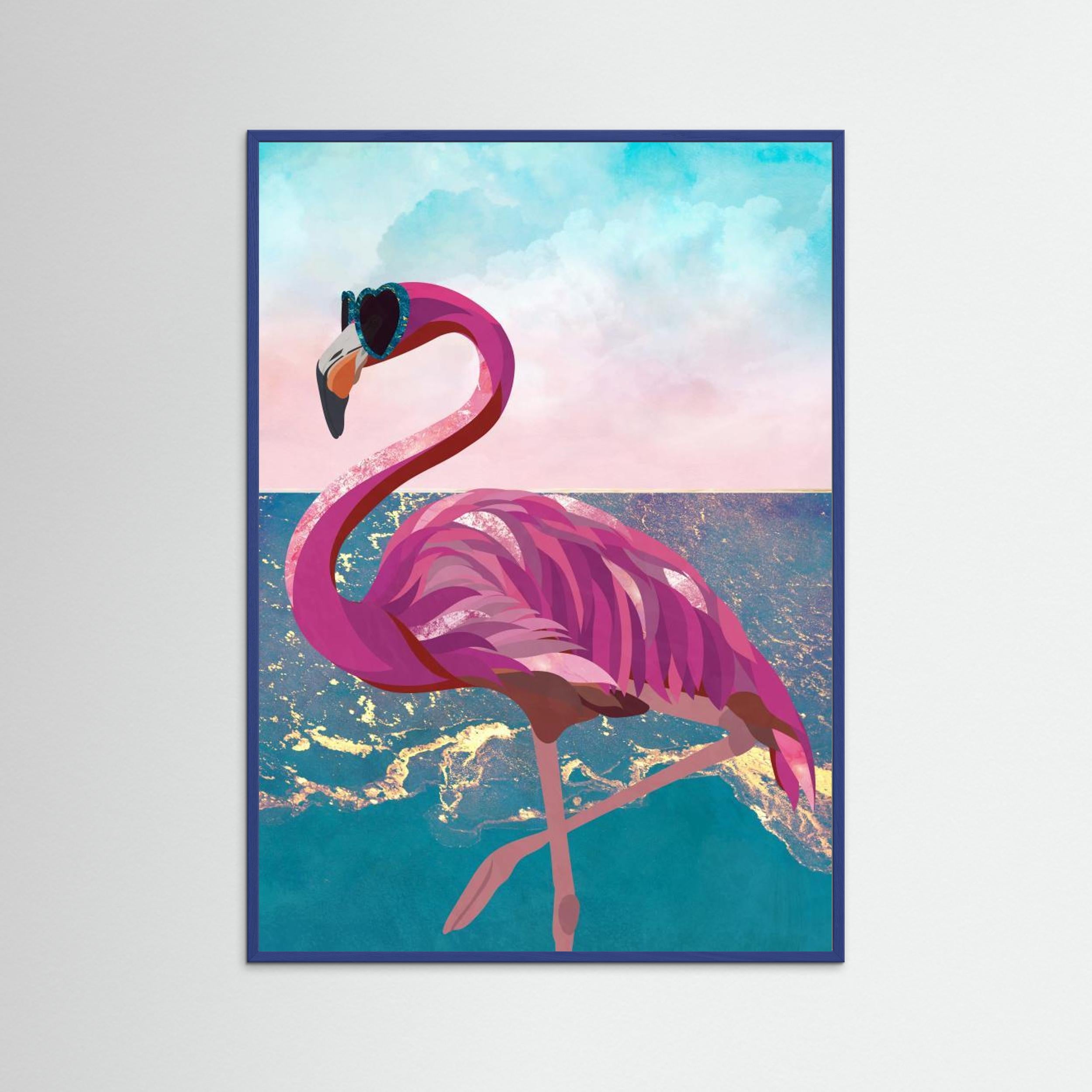 Flamingo goes to the beach by Sarah Manovski Fine Art Paper