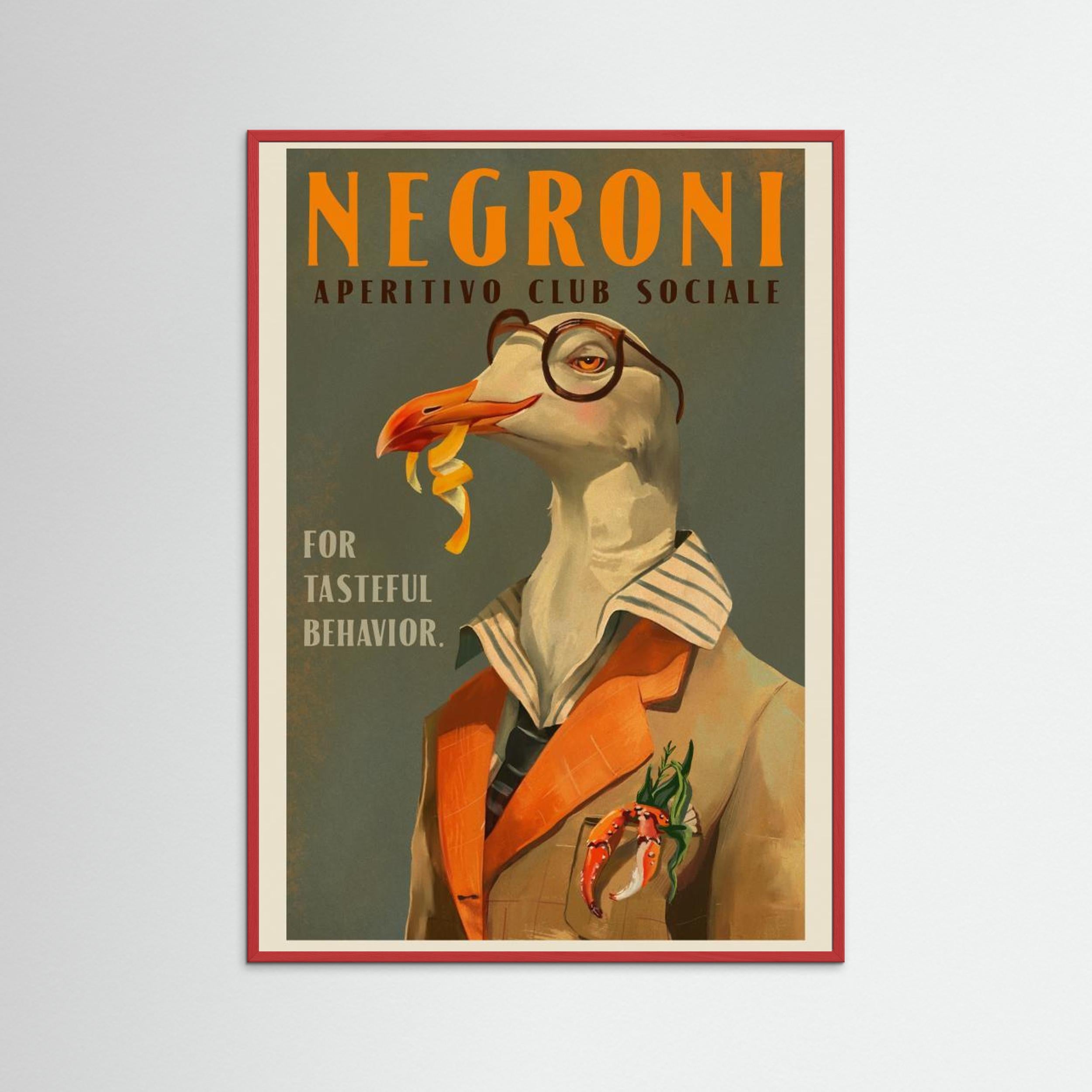 Vintage Art Deco Negroni Poster Of A Fancy Seagull by The Whiskey Ginger