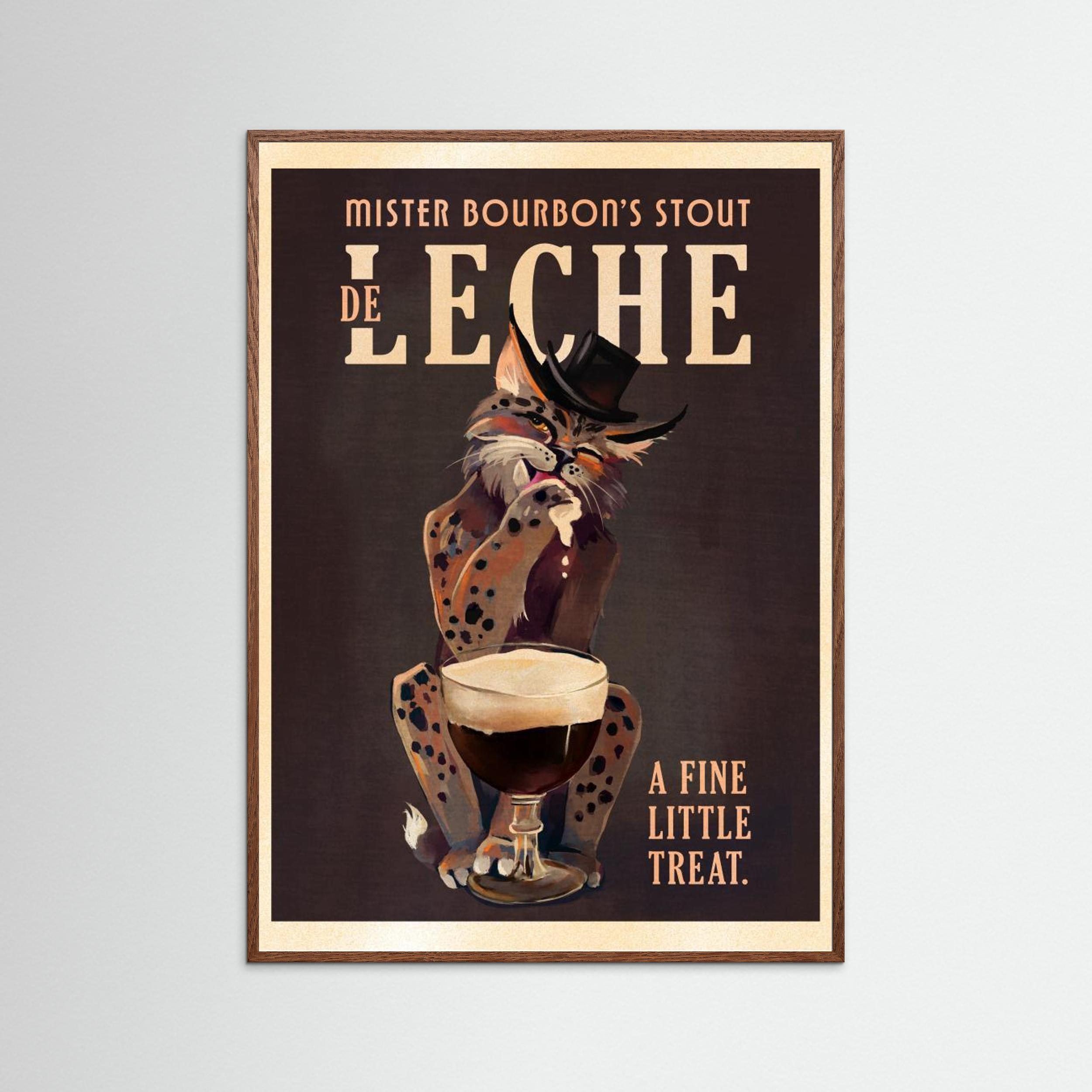 Bourbon De Leche Guinness Style Cat Art by The Whiskey Ginger Fine Art Paper