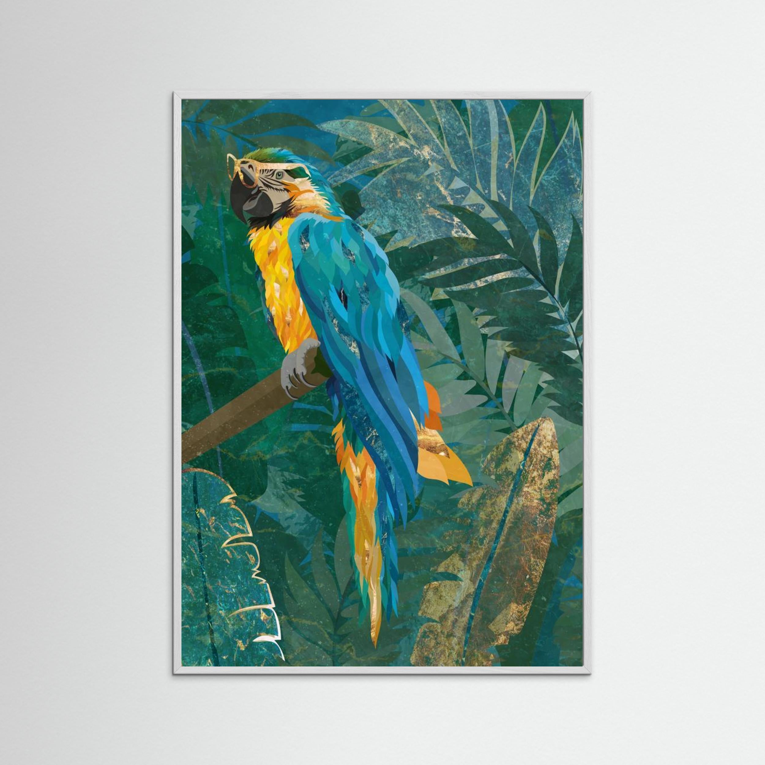 Blue parrot in the rainforest by Sarah Manovski Fine Art Paper
