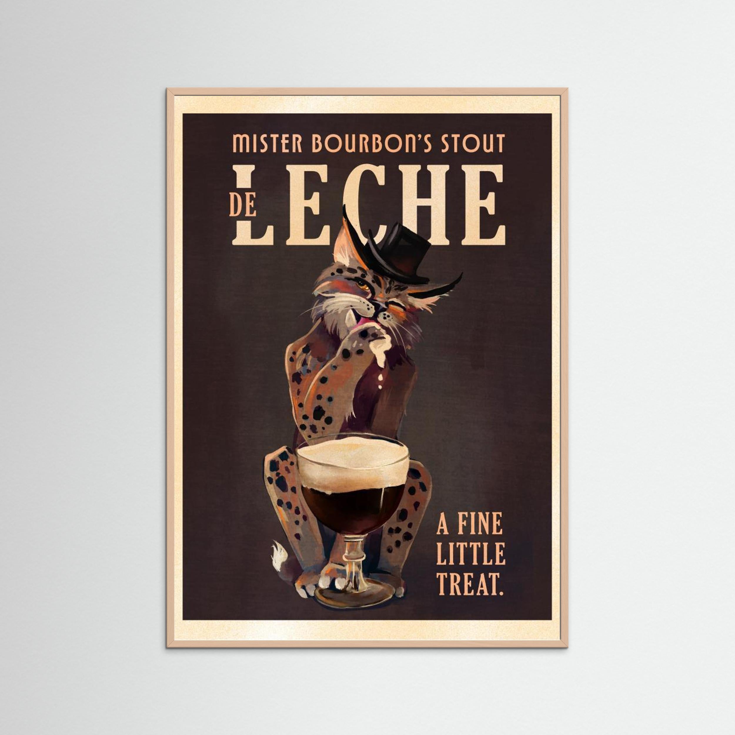 Bourbon De Leche Guinness Style Cat Art by The Whiskey Ginger Fine Art Paper