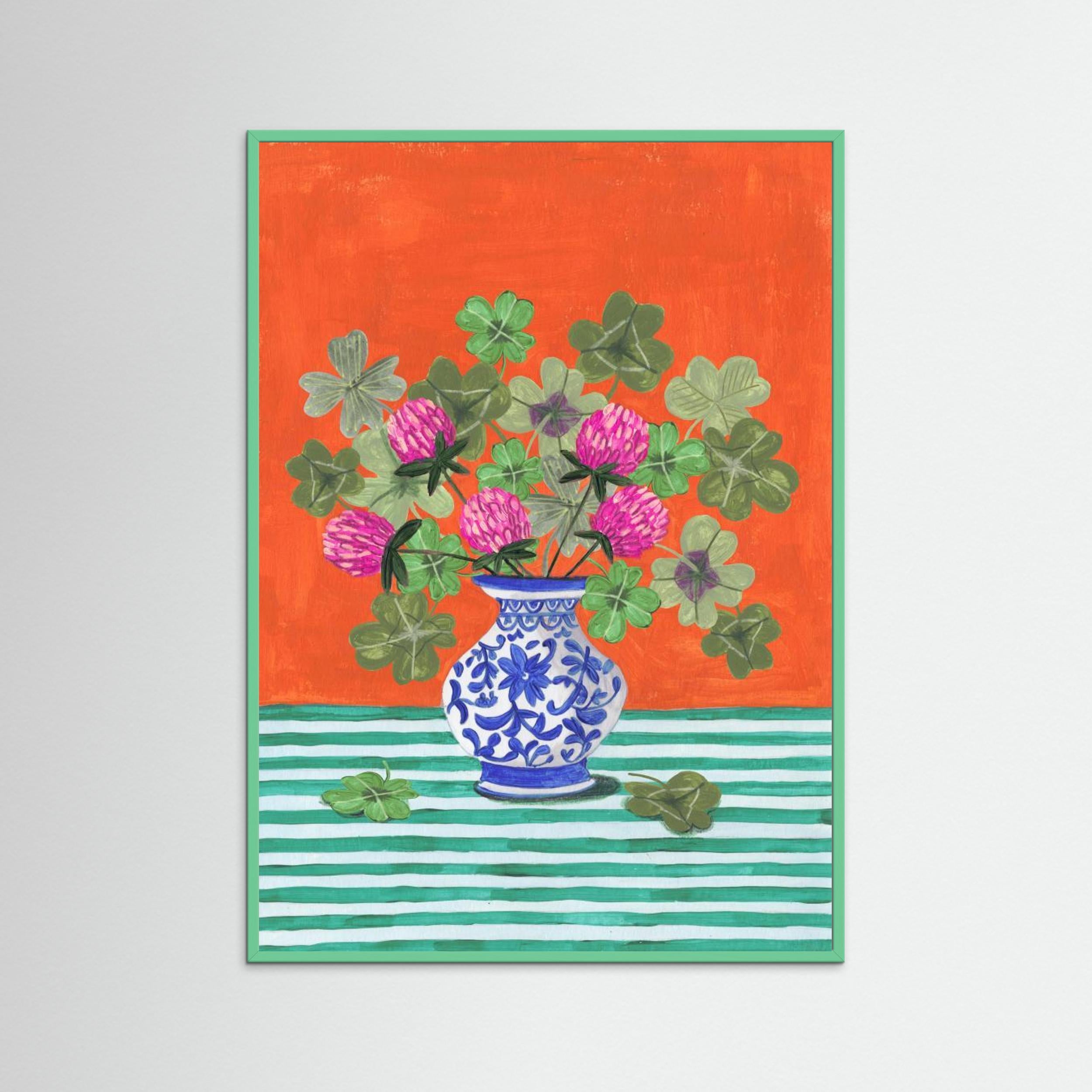 Still life vase with flowers four-leaf clover bright colours by Caroline Bonne Müller