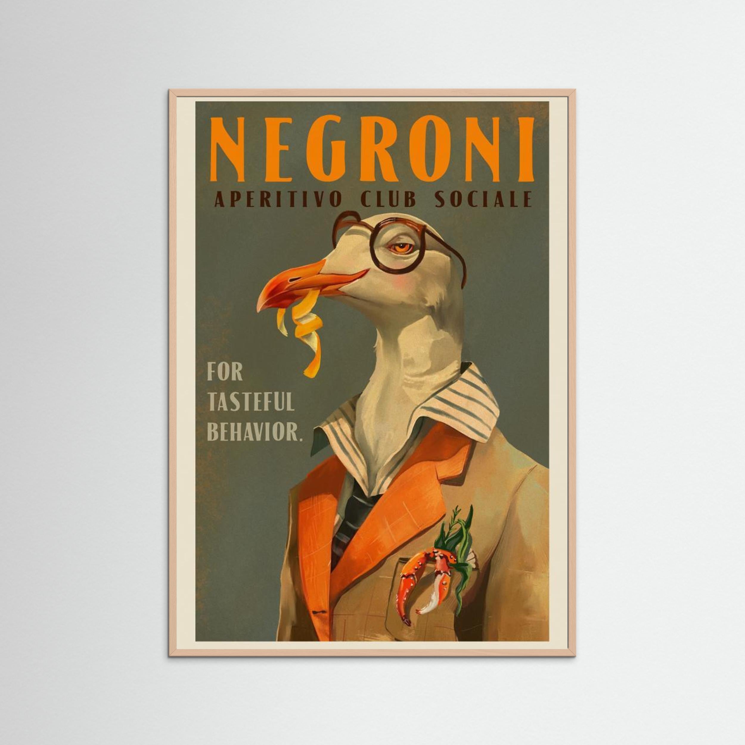 Vintage Art Deco Negroni Poster Of A Fancy Seagull by The Whiskey Ginger